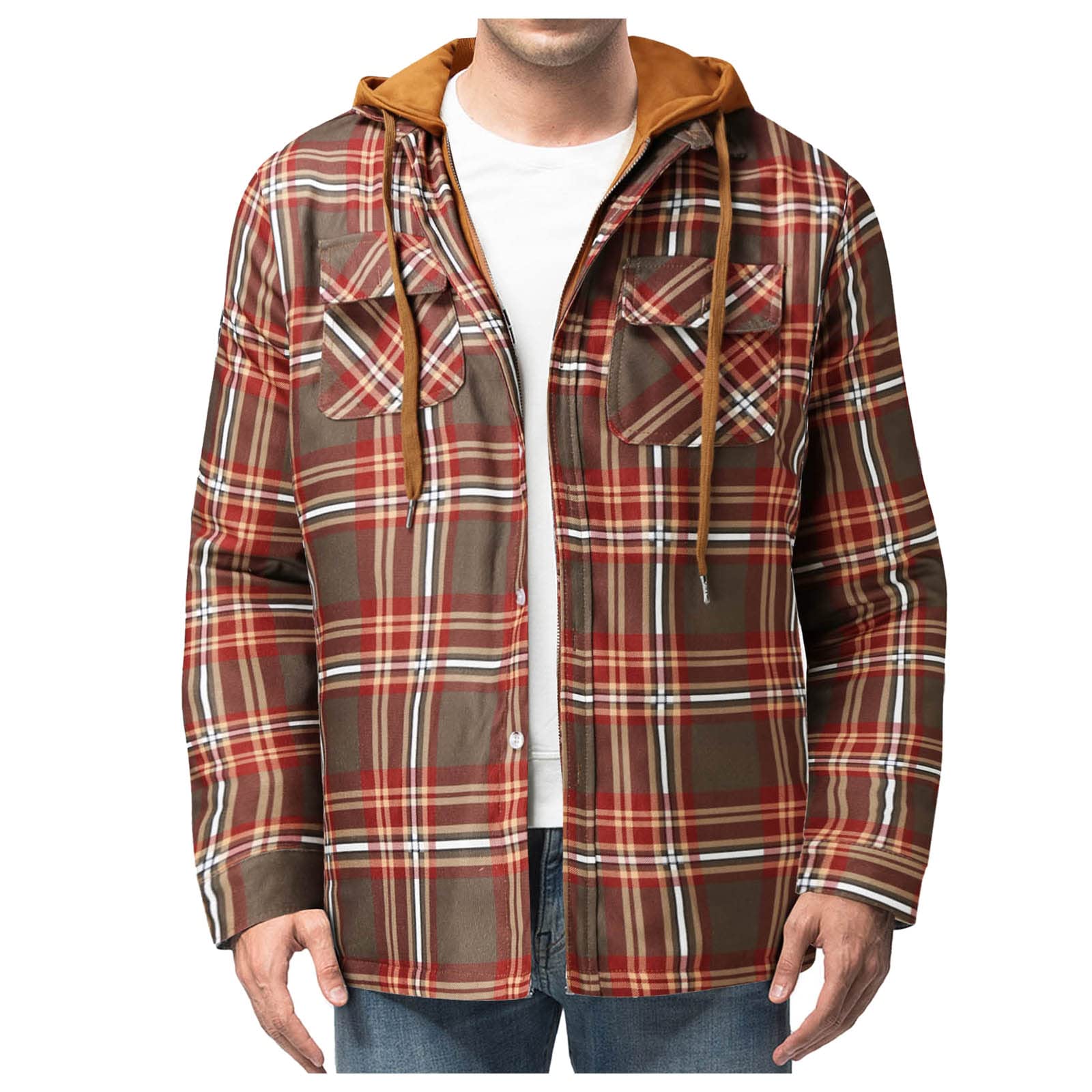 Men's Warm Sherpa Lined Fleece Plaid Flannel Shirt Jacket with Button Down & Zip - Cozy Winter Hooded Coat for Outdoor Activities, Hiking & Casual Wear