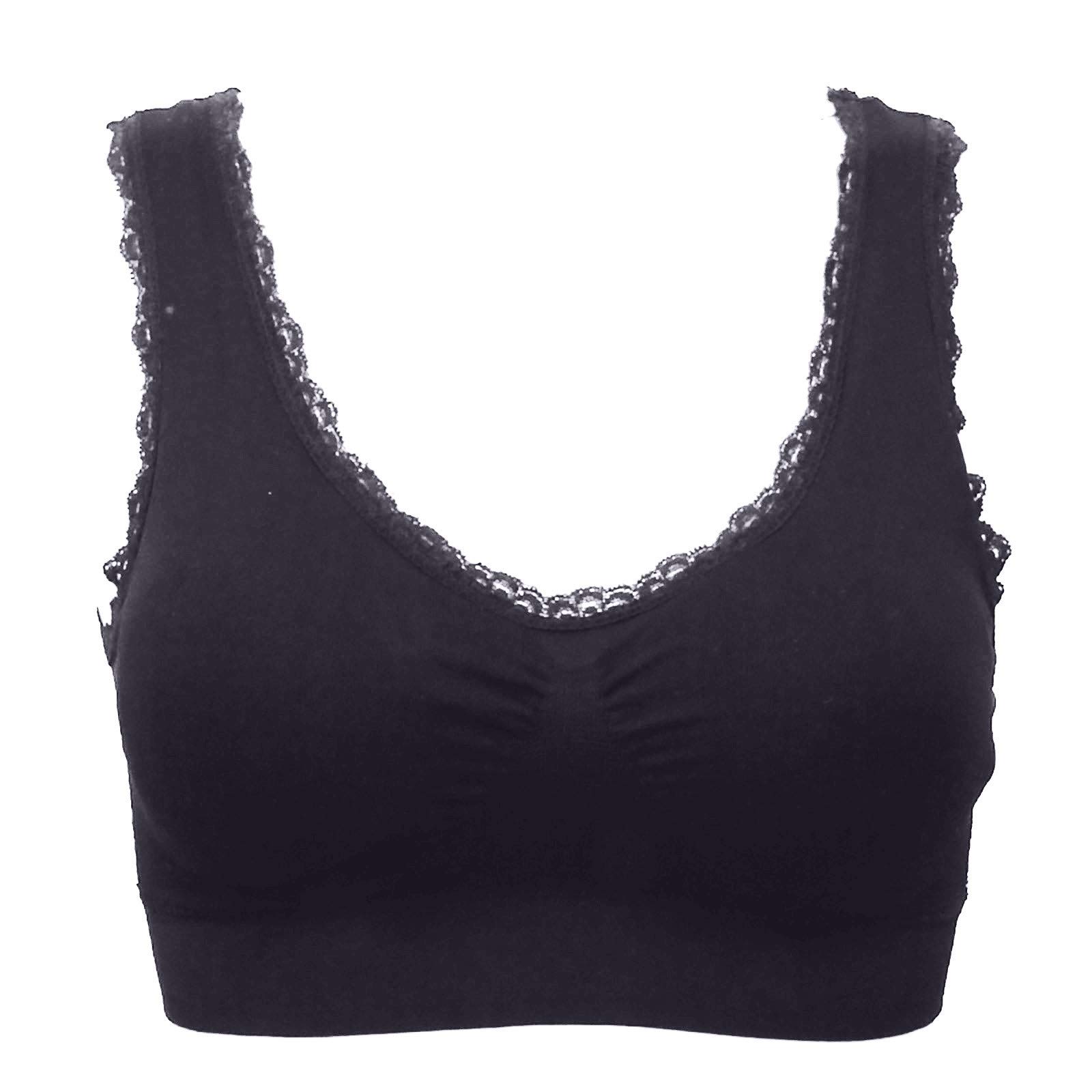 Adjustable Lace Sports Bra Set - 3 Pack Women's Supportive Sleep & Workout Bras - Shockproof & Comfortable for Yoga, Running, Gym (Black, Large)
