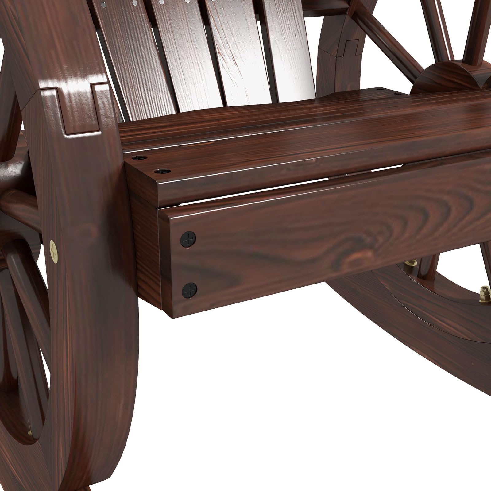 KINTESS Wooden Wagon Wheel Rocking Chair - Outdoor Patio Rocker with Armrests for Garden, Porch, Backyard & Relaxation | Durable Wooden Rocker for Comfortable Lounging