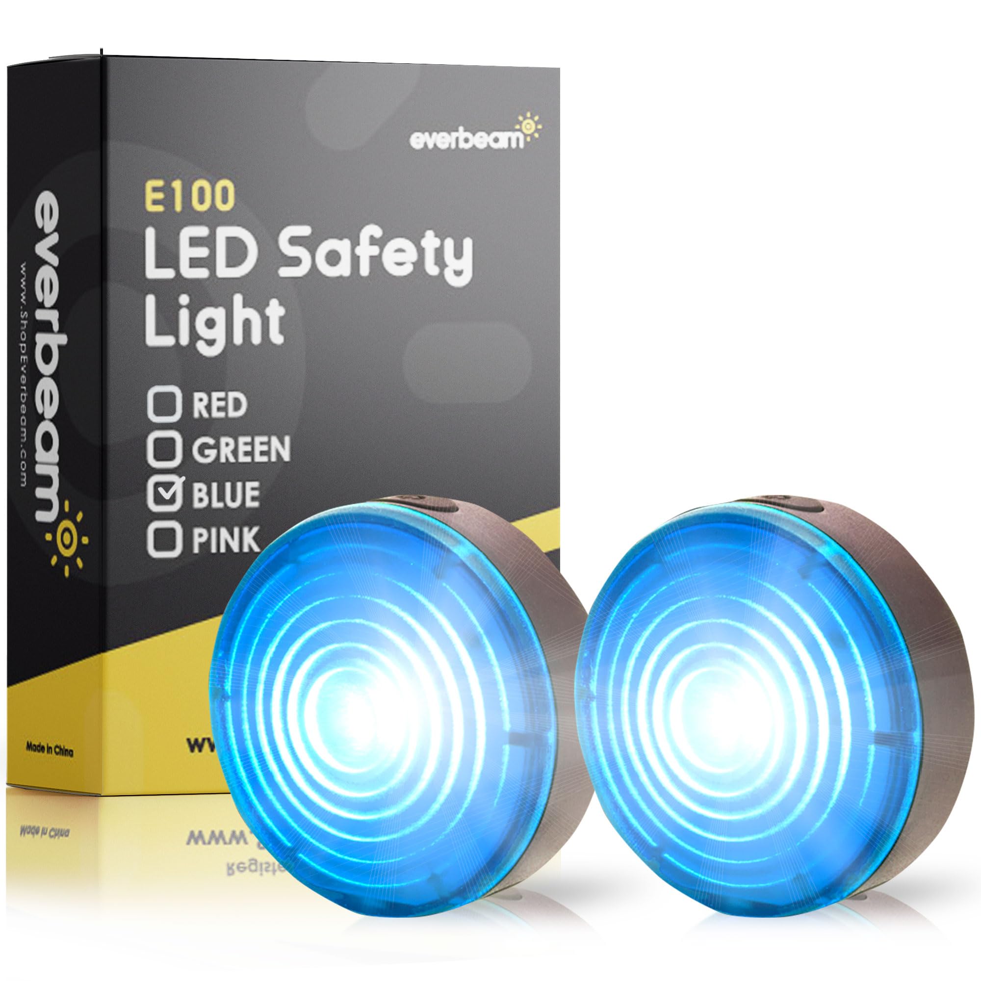 Everbeam E100 LED Safety Lights for Walking, Running, Cycling & Night Activities - Waterproof Clip-On Light with Adjustable Straps (2-Pack, Blue) - Perfect for Jogging, Dog Walking, Kayaking & Outdoor Adventures