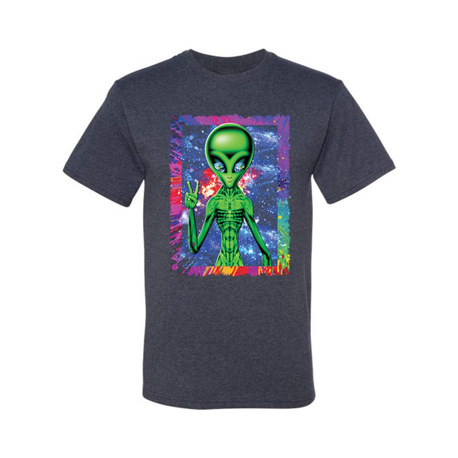 Trippy Alien in Space Peace Hand Graphic T-Shirt for Men | Cool Pop Culture Tee | Perfect for Music Festivals & Streetwear Fashion