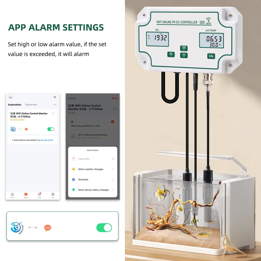 WiFi pH EC Monitor for Hydroponics - APP Data Logger for Indoor Garden Water Tank