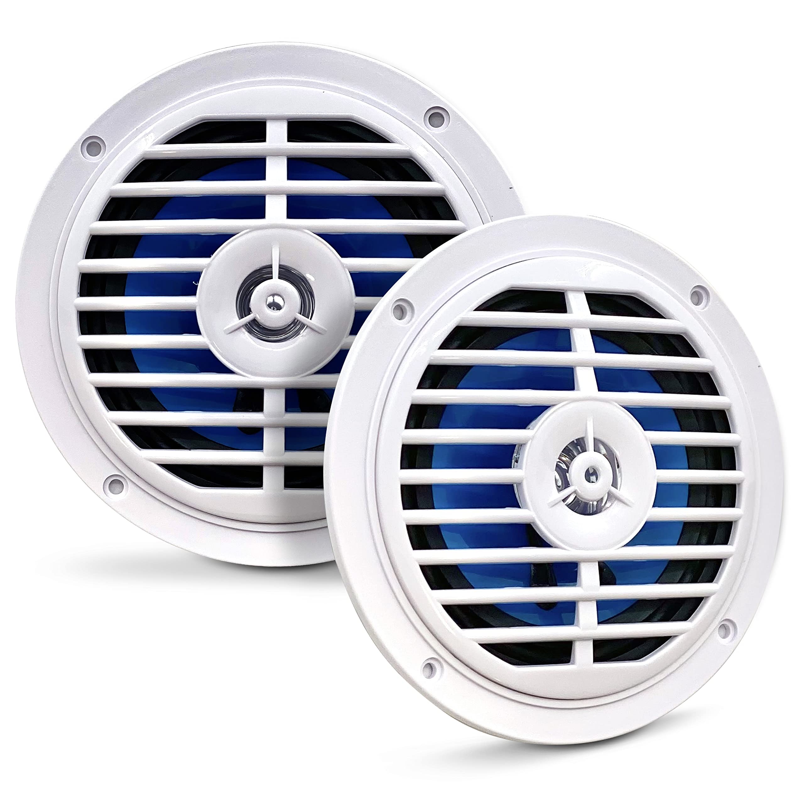 5.25 Inch Dual Marine Speakers - 2 Way Waterproof & Weather Resistant Outdoor Stereo Sound System with 100W Power, Polypropylene Cone & Cloth Surround - 1 Pair - PLMR57W (White) - Perfect for Boats, Pools & Patios