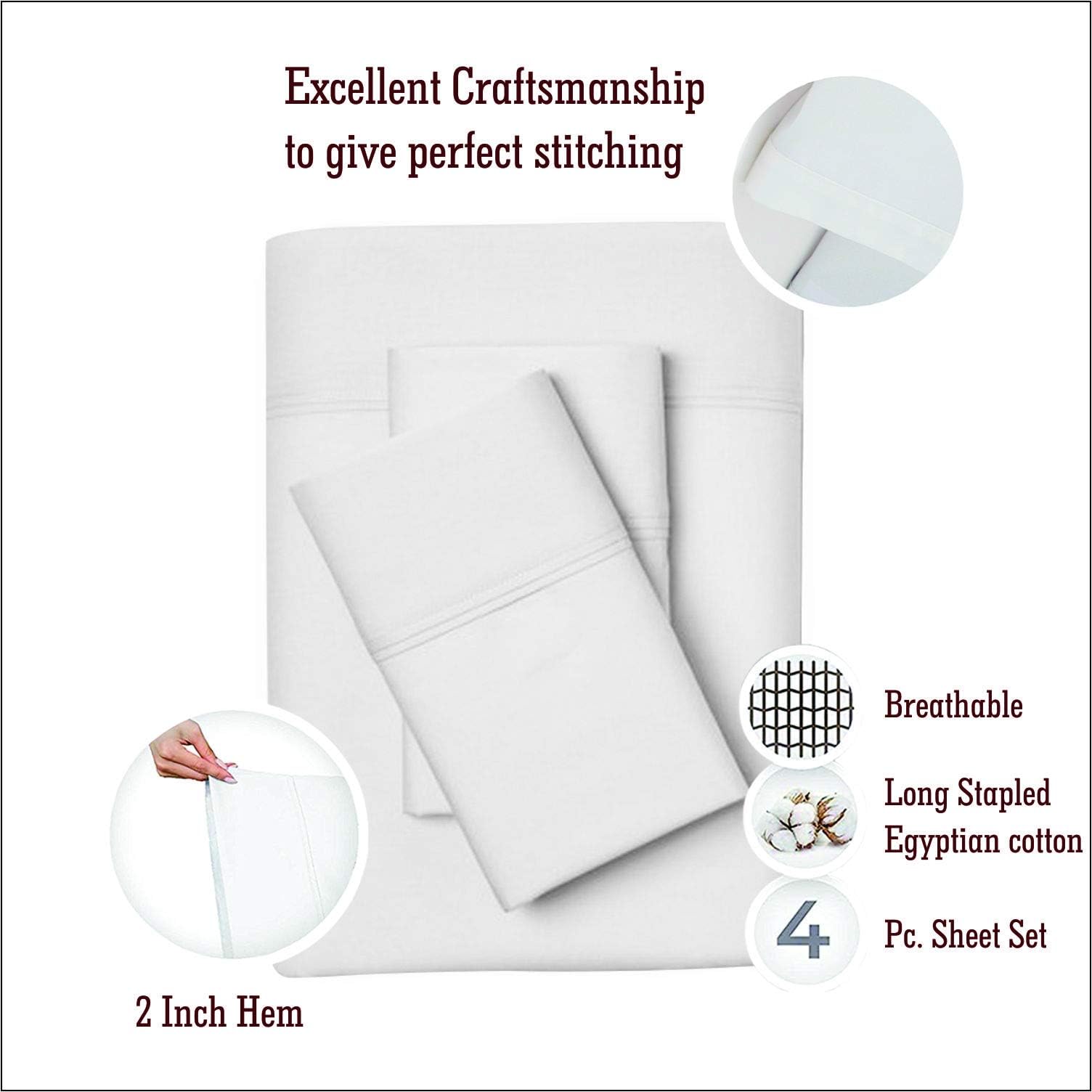 1200 Thread Count 2-Piece King Size Pillowcase Set - Ultra Soft 100% Egyptian Cotton Luxury Bedding (Ivory) for Hotel-Style Comfort at Home