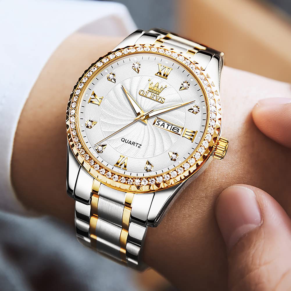 OLEVS Men's Watches - Big Face Stainless Steel Waterproof Analog Quartz Watch with Day Date - Fashion Business Watch for Men - Perfect for Office, Casual Wear & Formal Events