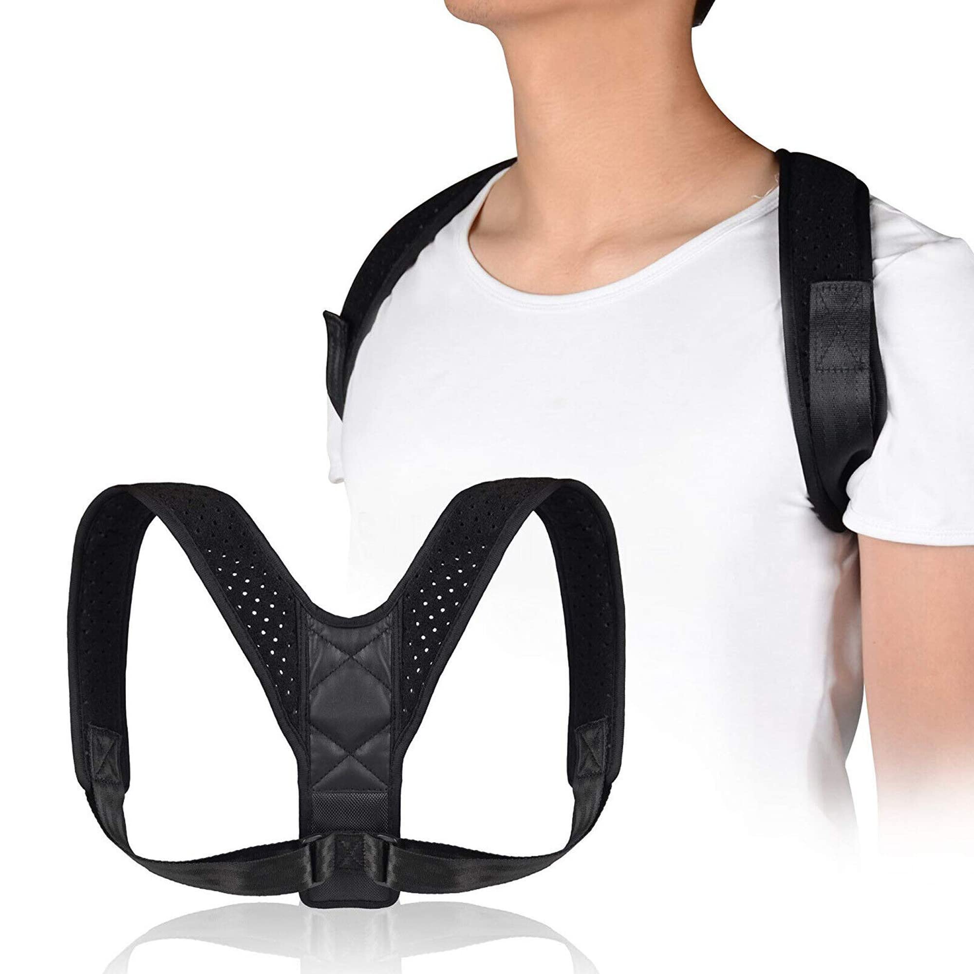 Unisex Neoprene Posture Corrector - Adjustable Upper Back Brace for Clavicle Support, Neck & Shoulder Pain Relief - Breathable Black Back Posture Support for Office Work, Gaming & Daily Activities