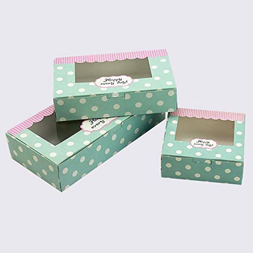 ShineBear 10-Pack 6-Color Kraft Paper Cake Box with Clear PVC Window - 27x13.5x6cm Cookie Biscuit Cupcake Gift Packaging Box (Dots Design) for Birthday Parties, Weddings & Bakery Display