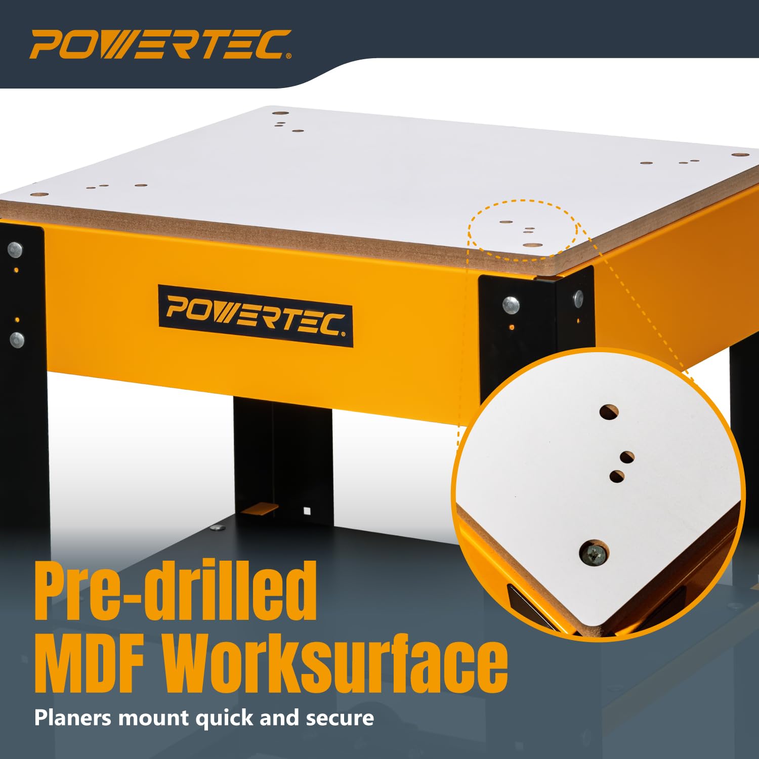 POWERTEC Heavy-Duty Mobile Tool Stand with Locking Wheels & Durable Melamine MDF Top - Universal Workbench for Miter Saws, Drill Presses, Belt Sanders, Bench Grinders - Perfect for Garage Workshops & DIY Projects (Model UT1008) Orange