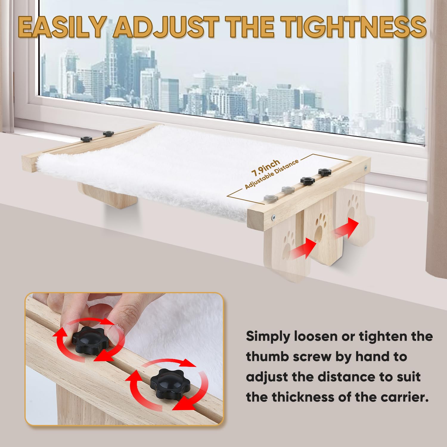 Adjustable Cat Window Perch & Hammock - Cozy Indoor Cat Bed for Windowsill, Bedside, Drawer & Cabinet - Easy to Assemble for Your Feline's Comfort - Perfect for Lounging, Sunbathing & Relaxing
