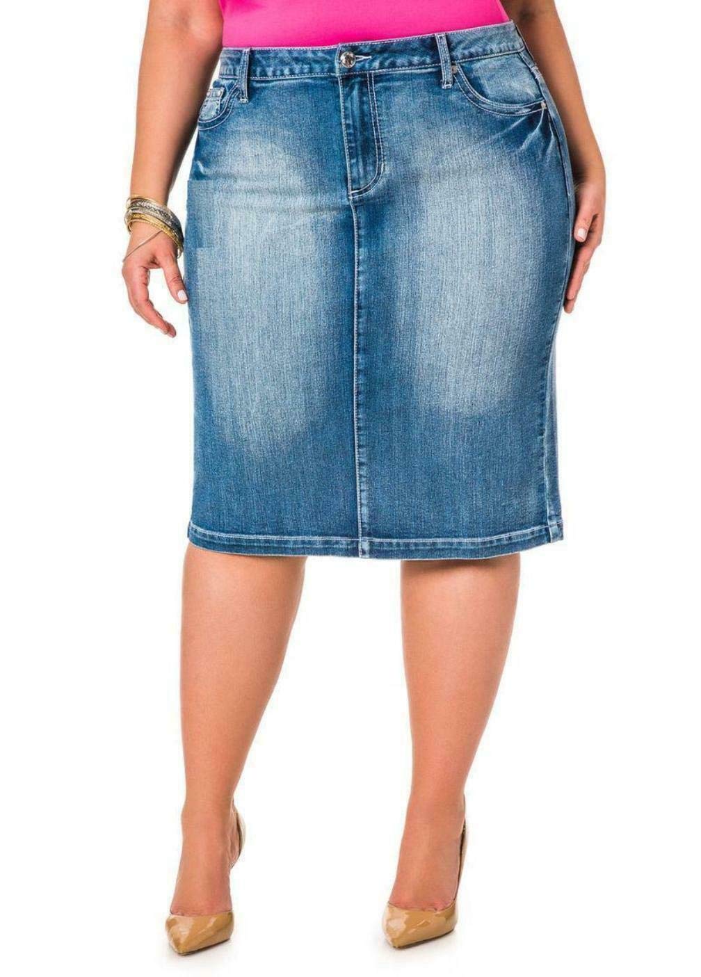 Jack David & Voir Twill Women's Plus Size Stretch Denim Button Front Skirt - 1X 2X 3X - Comfortable & Stylish for Casual Wear, Office & Date Nights