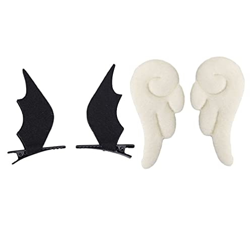 Lurrose 2 Pairs Angel Wings Hair Clips - Leather Cartoon Hairpins for Halloween Christmas Cosplay - Non-Slip Bat Hair Barrettes for Women Girls Costume Party & Daily Wear