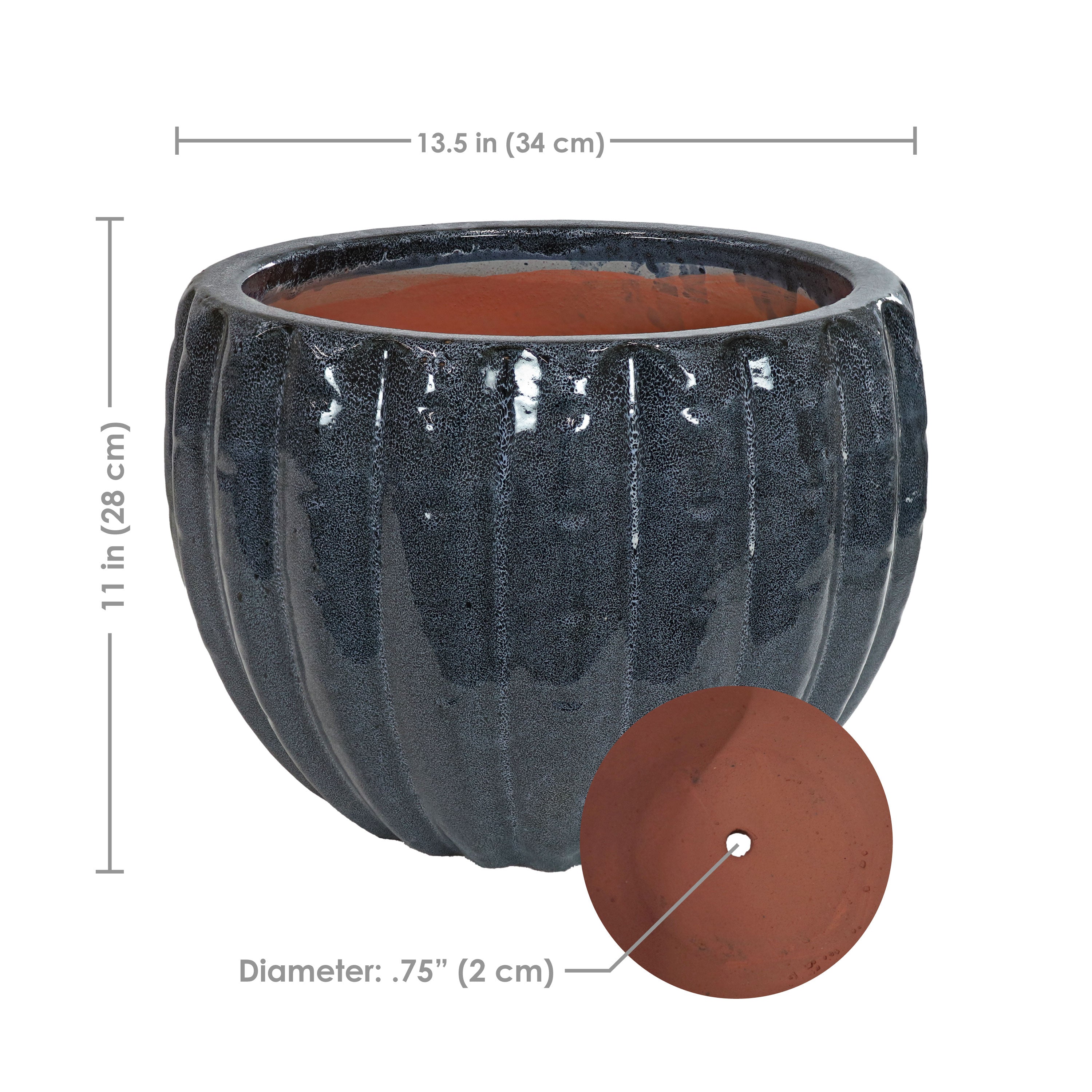 13.5 Inch Black Mist Fluted Ceramic Flower Pot - Indoor Outdoor Plant Container for Home Garden Decor, Patio, Balcony & Office Plants
