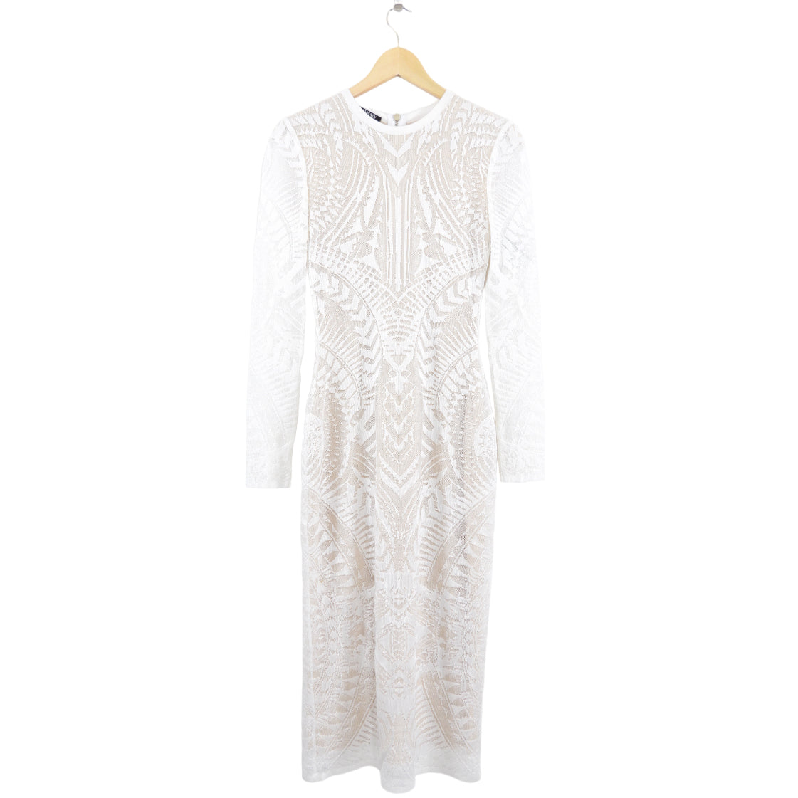Balmain Resort 2015 White Intarsia Stretch Knit Long Gown Dress Size FR36 - Elegant Evening Gown for Red Carpet Events & Luxury Parties