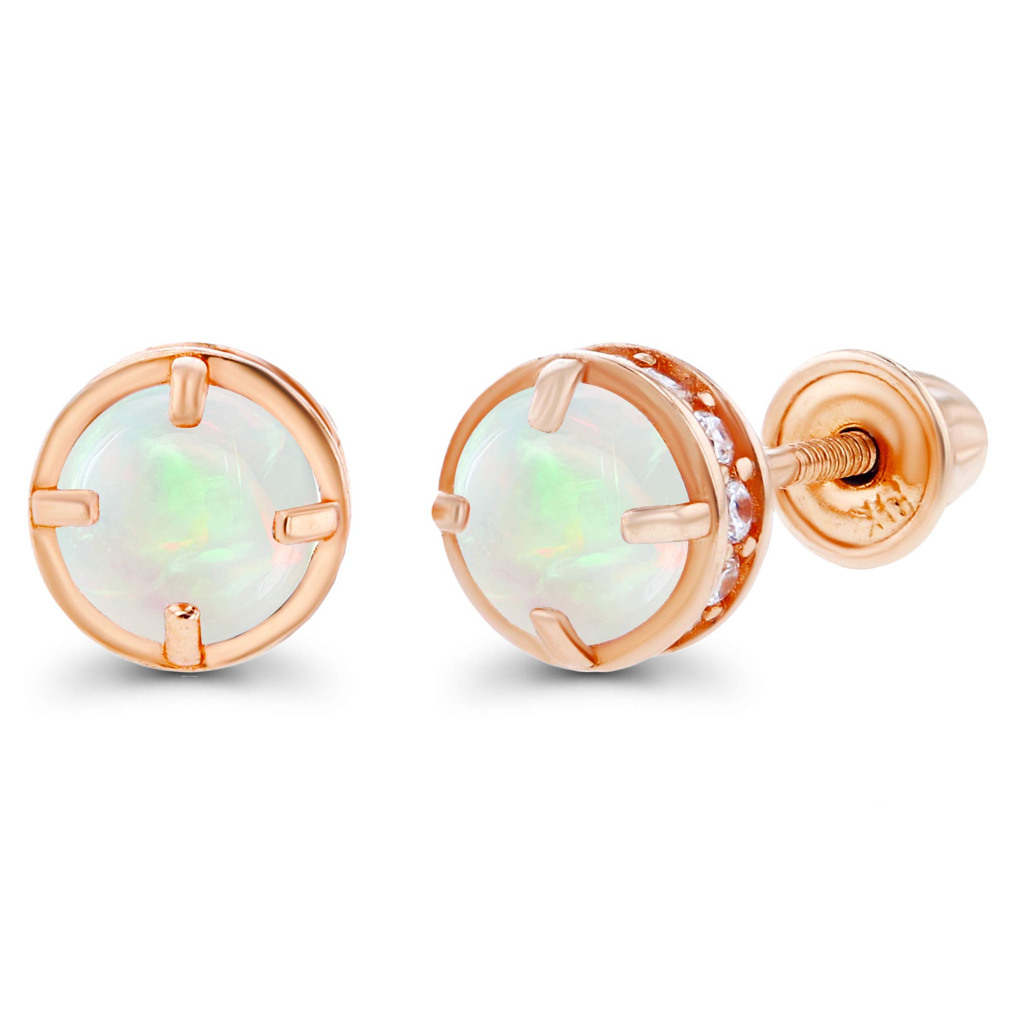 14K Solid Gold 5mm Round Natural Birthstone Screwback Stud Earrings for Women | Genuine Birthstone Jewelry | White Sapphire Basket Earrings | Perfect for Birthdays, Anniversaries & Gifts