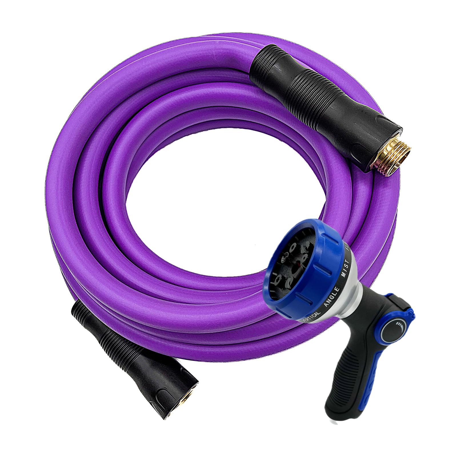 Premium 5/8-Inch x 25-Feet Heavy Duty Hybrid Garden Hose with Spray Nozzle - Swivel Grip Handle & 3/4