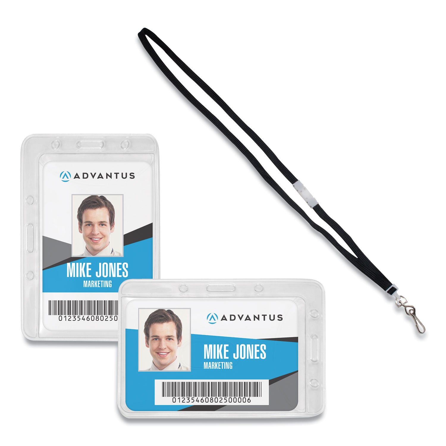 Antimicrobial ID Badge Holder with Lanyard - Horizontal Clear 4.13