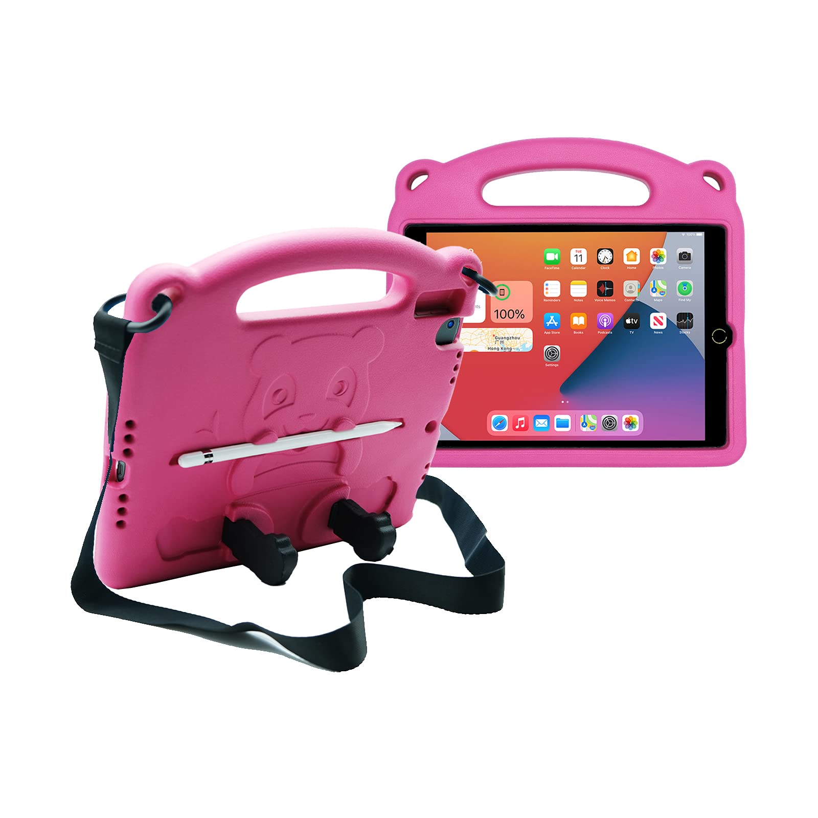 Shockproof Kids iPad Case for iPad 9th/8th/7th Gen (2021/2020/2019) 10.2 inch, iPad Air 3 & iPad Pro 10.5 inch - Lightweight Protective Cover with Adjustable Shoulder Strap (Rose) | Perfect for School, Travel & Outdoor Activities