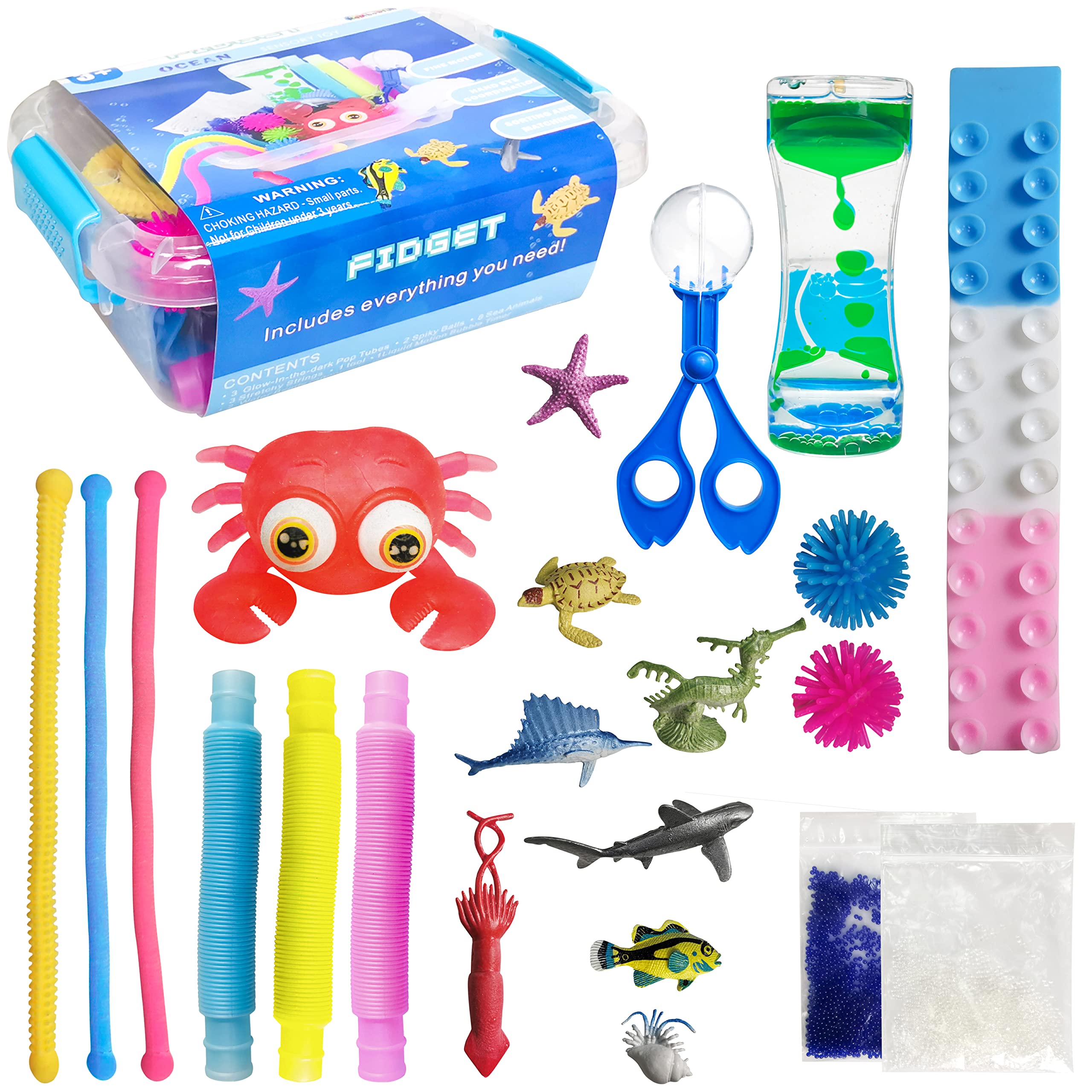 22 Pack Fidget Toys for Adults & Kids - Ocean Sensory Toys Set for Autism & ADHD Relief - Mini Sensory Bin for Stress & Anxiety - Perfect for Home, Office, School & Travel