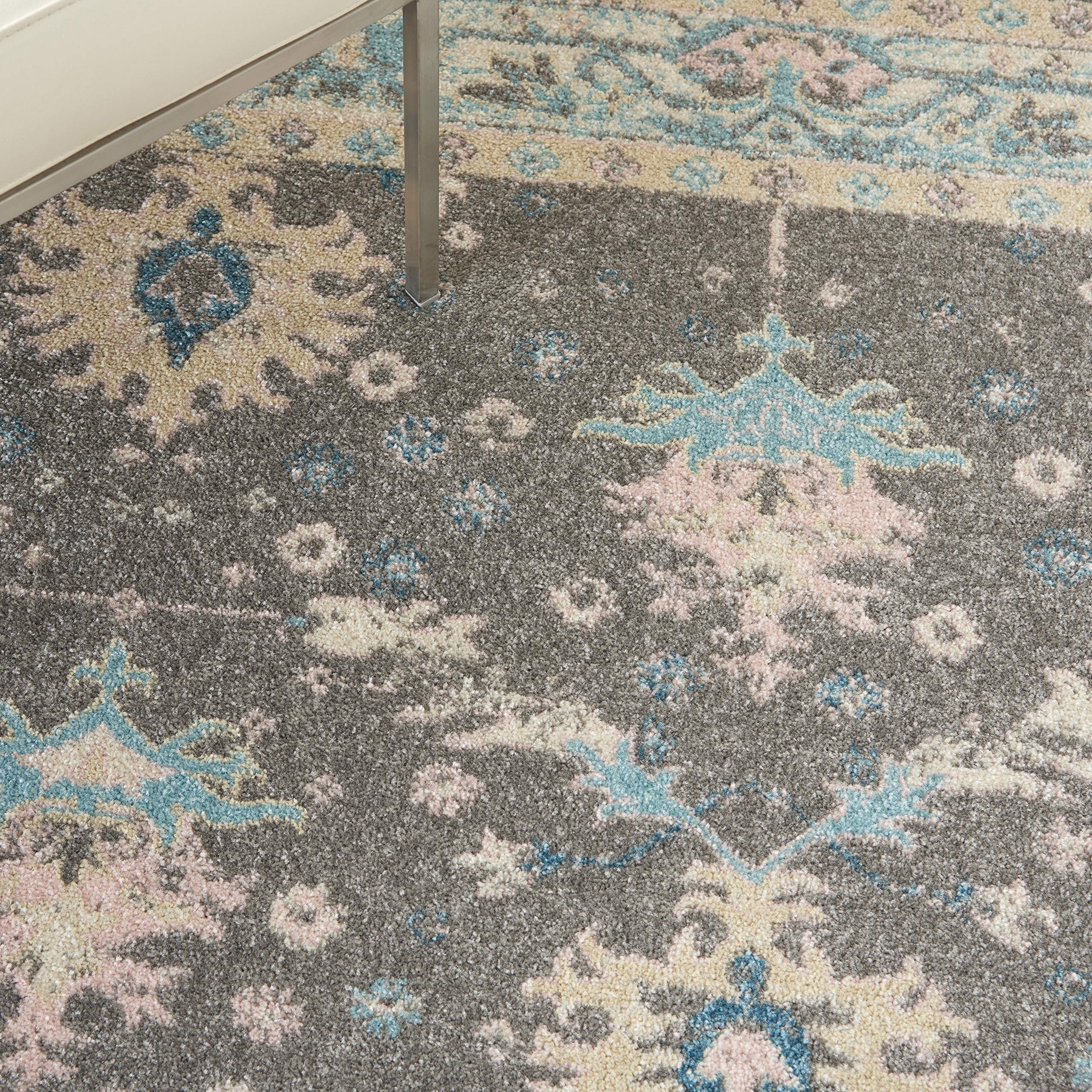 Nourison Tranquil Persian Grey/Pink 4' x 6' Area Rug - Easy Cleaning, Non-Shedding, Soft & Durable - Perfect for Bedroom, Living Room, Dining Room & Kitchen Decor (4x6)