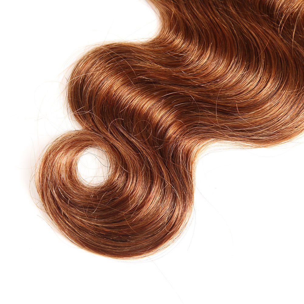 100% Unprocessed Brazilian Body Wave Human Hair Bundles - 3-Pack T4/30 Medium Brown/Medium Auburn Ombre (24