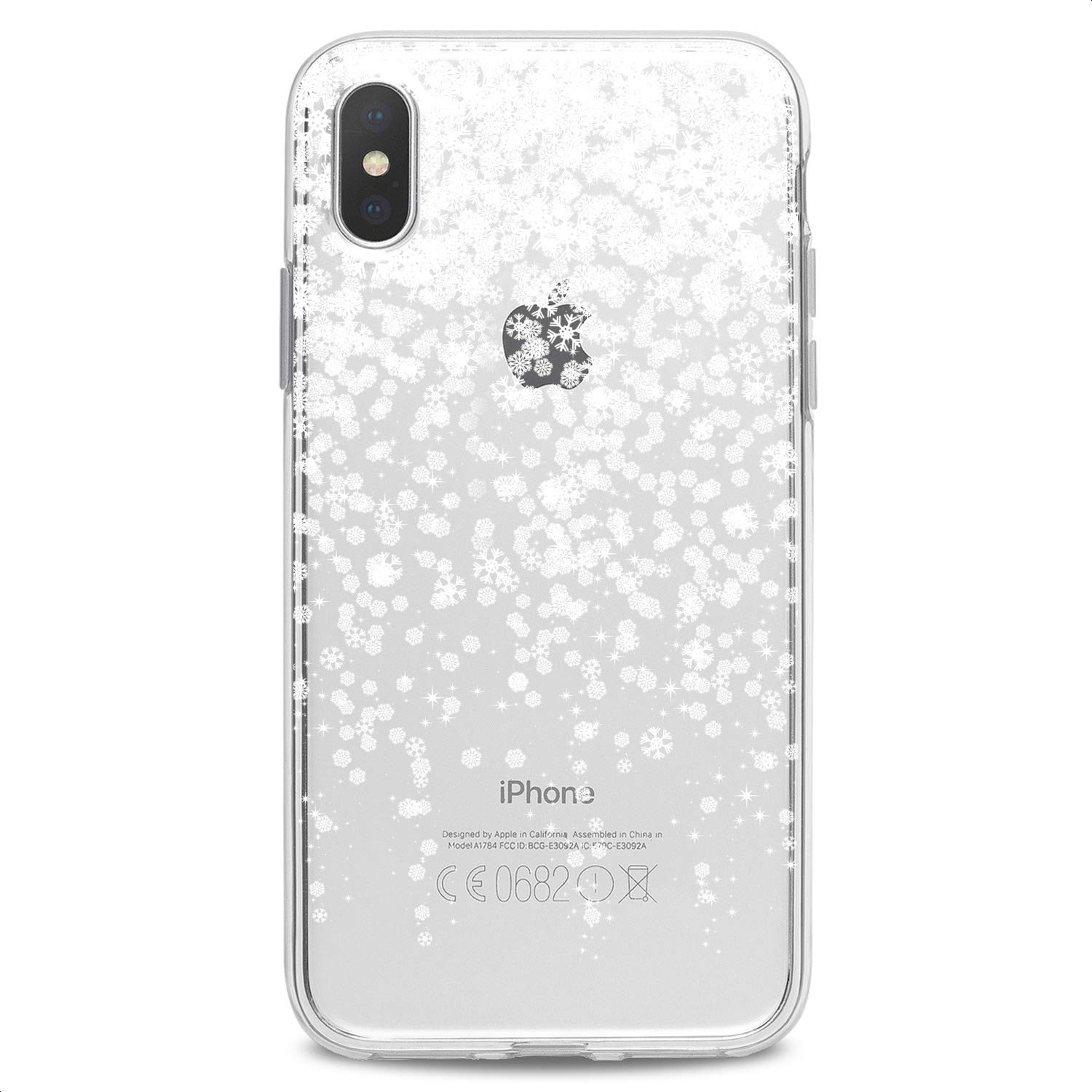 Premium TPU Phone Case for iPhone 16/15/14/13/12/11 Pro Max/Plus/Mini/XS/XR/X/8/7/6/SE - Flexible Silicone Protective Cover with Winter Snowflake & Star Design in Frost White - Perfect for Everyday Use, Office & Holiday Gifting