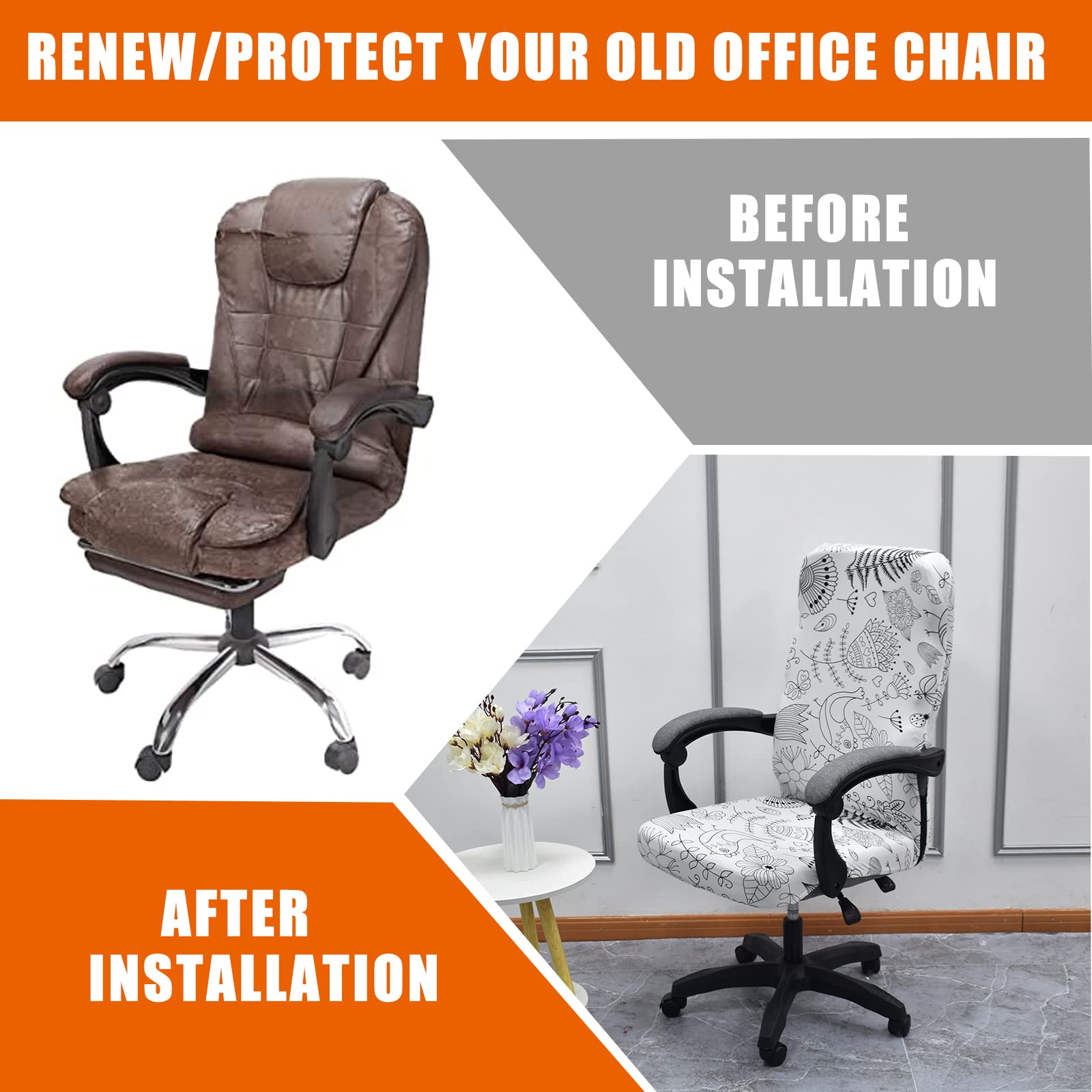 CRFATOP Universal Stretch Office Chair Cover with Durable Zipper - Breathable Mesh Computer Chair Slipcover for High Back Swivel Desk Chairs (Size L, Model A06) - Perfect for Home Office, Gaming & Workspace Decor