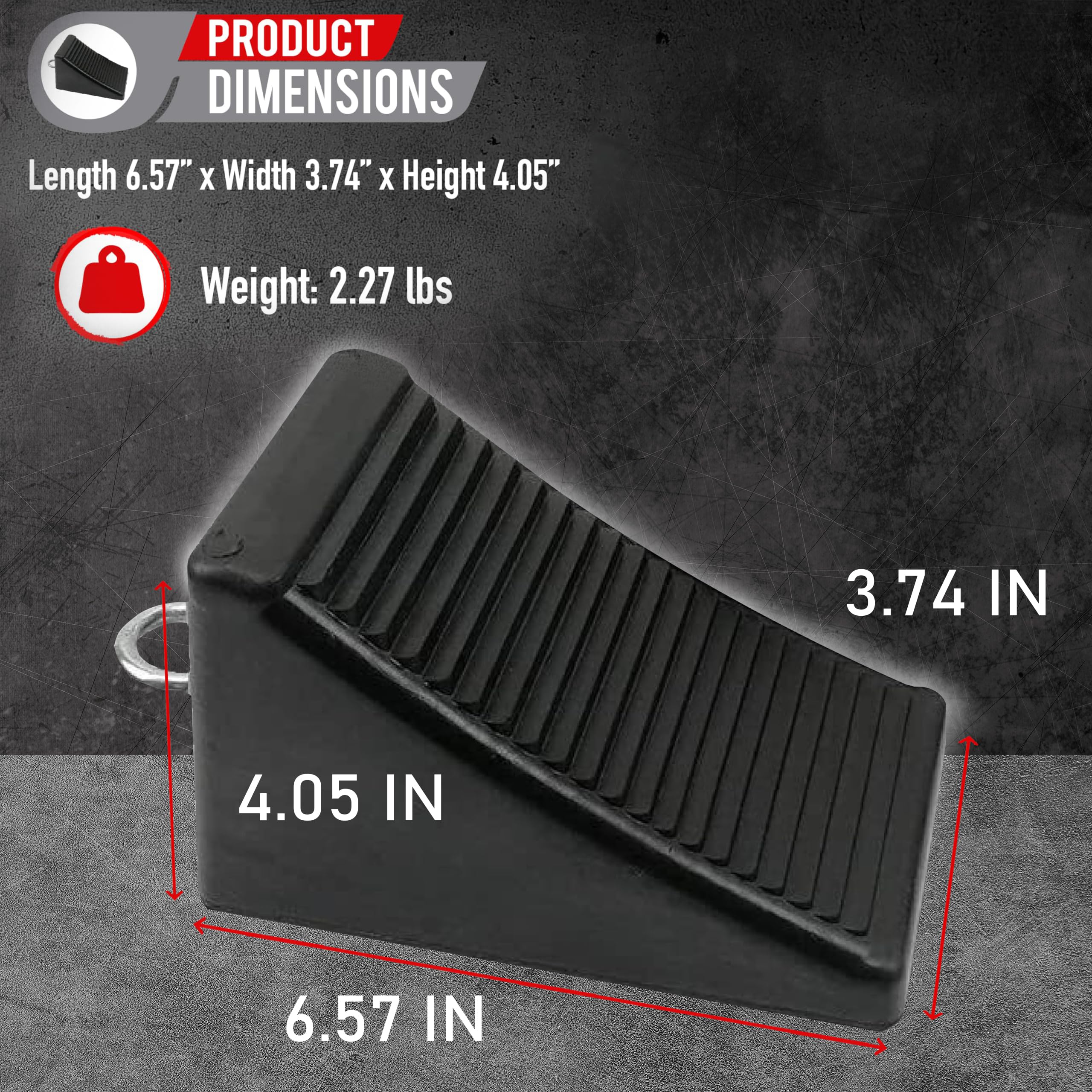 AFA Tooling - Heavy Duty Wheel Chocks with Eyebolt Tie Off Handles (2 Pack) - Non-Slip RV Wheel Chocks for Front & Back Tires - Quick Grip Ribbed Design - Perfect for Campers, Trailers, RVs, Trucks, Cars and ATVs - Secure Parking on Slopes & Uneven Terrain