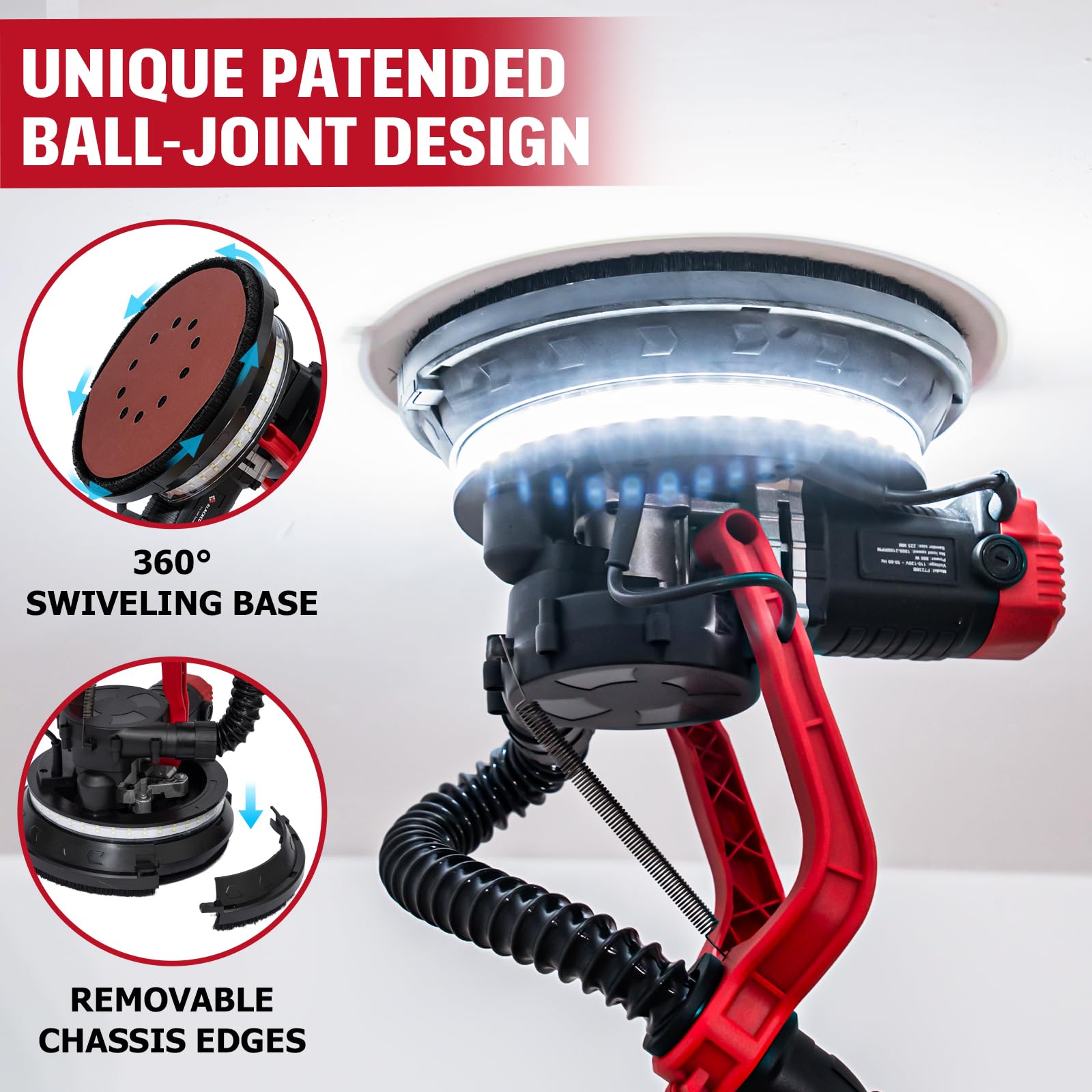 880W Electric Drywall Sander with Vacuum Dust Collection - Blackcube Popcorn Ceiling Removal Tool, 5 Variable Speed (1000-2100 RPM), LED Lights & 14 Sanding Discs - Perfect for Drywall Repair, Ceiling Texturing and DIY Home Renovation Projects