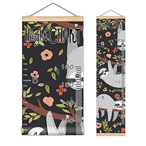 Sloth & Flowers Growth Chart for Kids - Height Measurement Wall Decor Hanging Ruler | Nursery, Bedroom & Playroom Decor