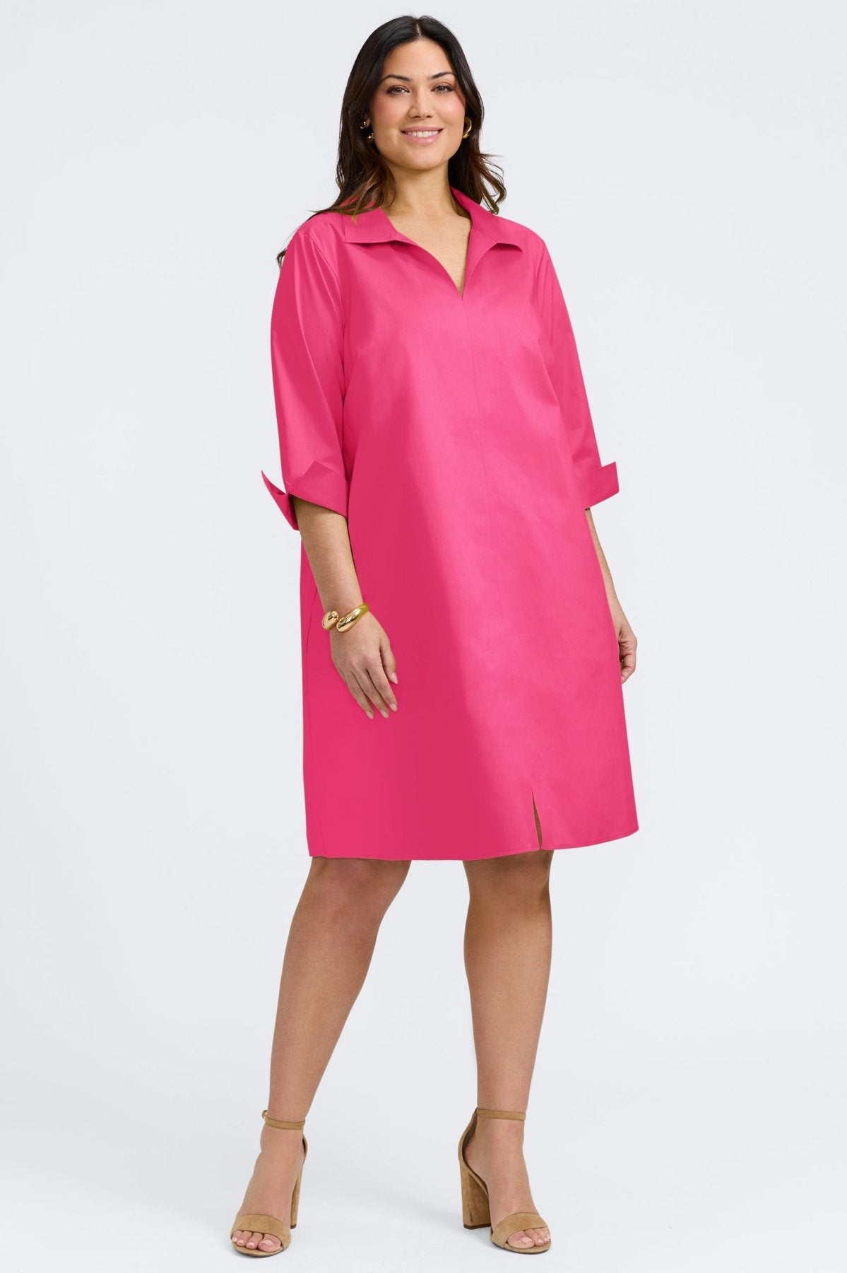 Agnes Plus No Iron Stretch Matte Sateen 3/4 Sleeve Dress for Women - Wrinkle-Free Comfortable Office & Party Wear