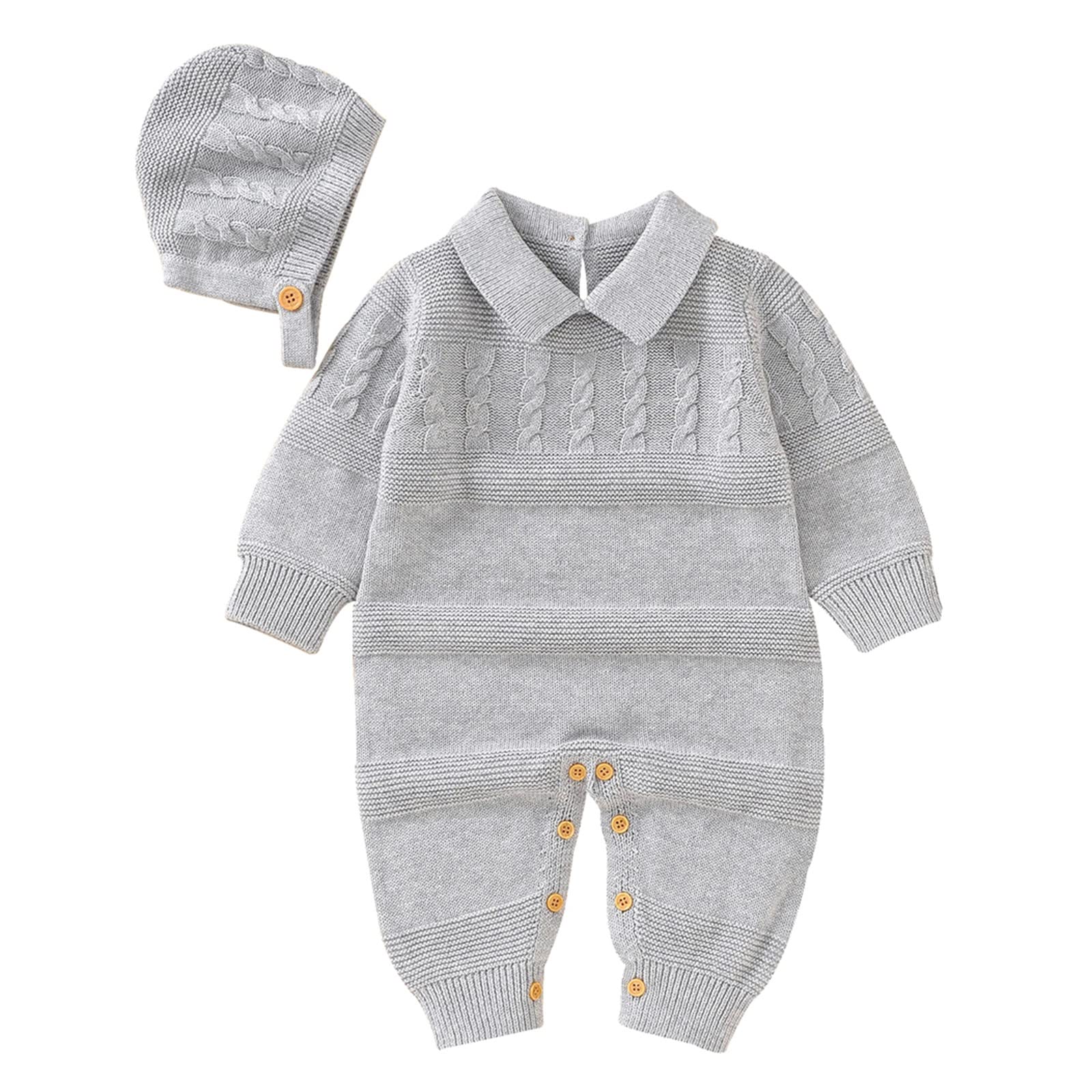 CLOTHBEST Baby Girl & Boy Clothes 12-18 Months | Soft Cotton Knit Sweater Romper | Long Sleeve Jumpsuit for Newborn Infants | Cute Grey Baby Costume for Photo Shoots & Family Outings