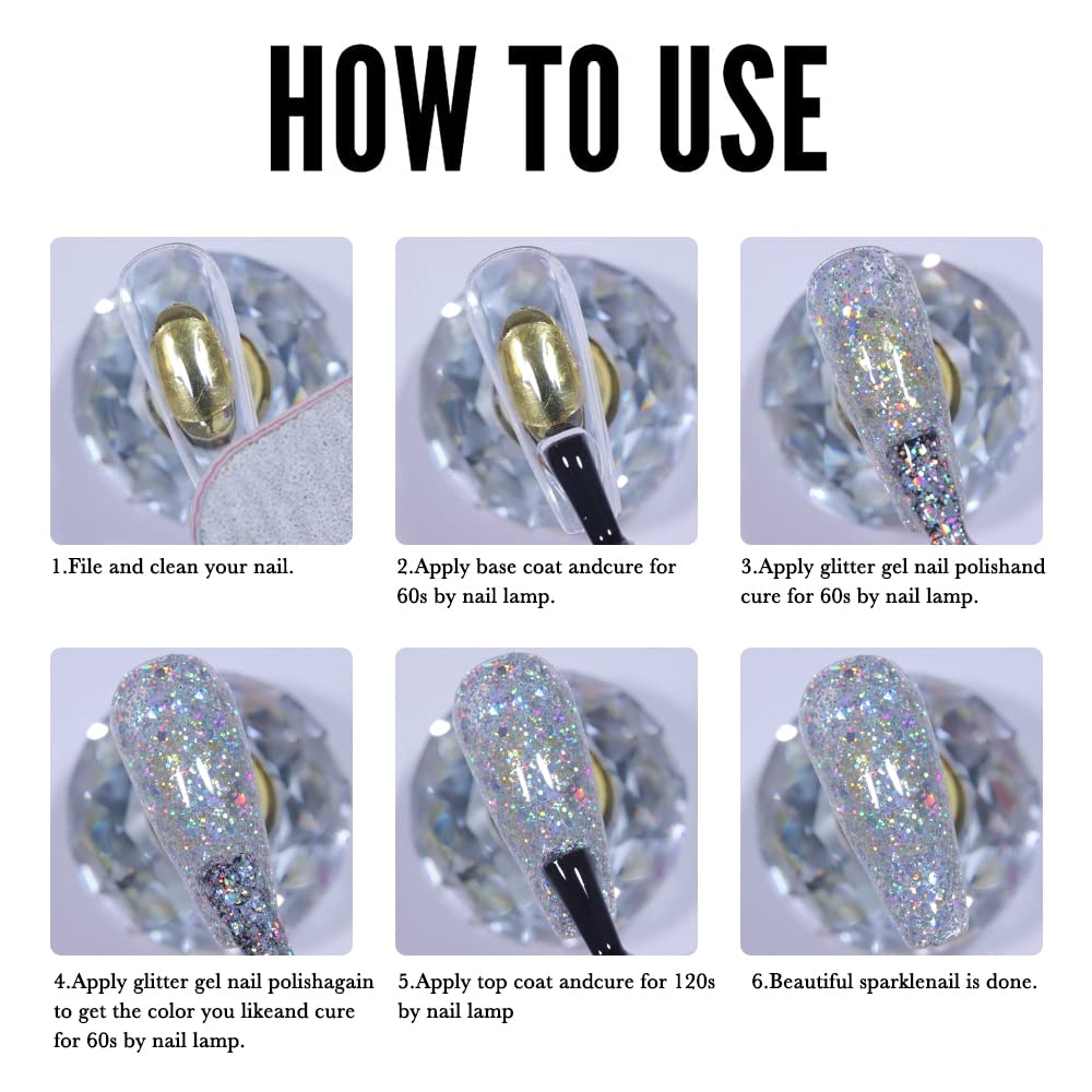 COSMOO Holographic Glitter Gel Nail Polish - Silver Diamond Pigments, Long Lasting Shine, Professional Salon Quality Gel Polish for Manicures & Nail Art - Perfect for Parties, Weddings & Special Occasions