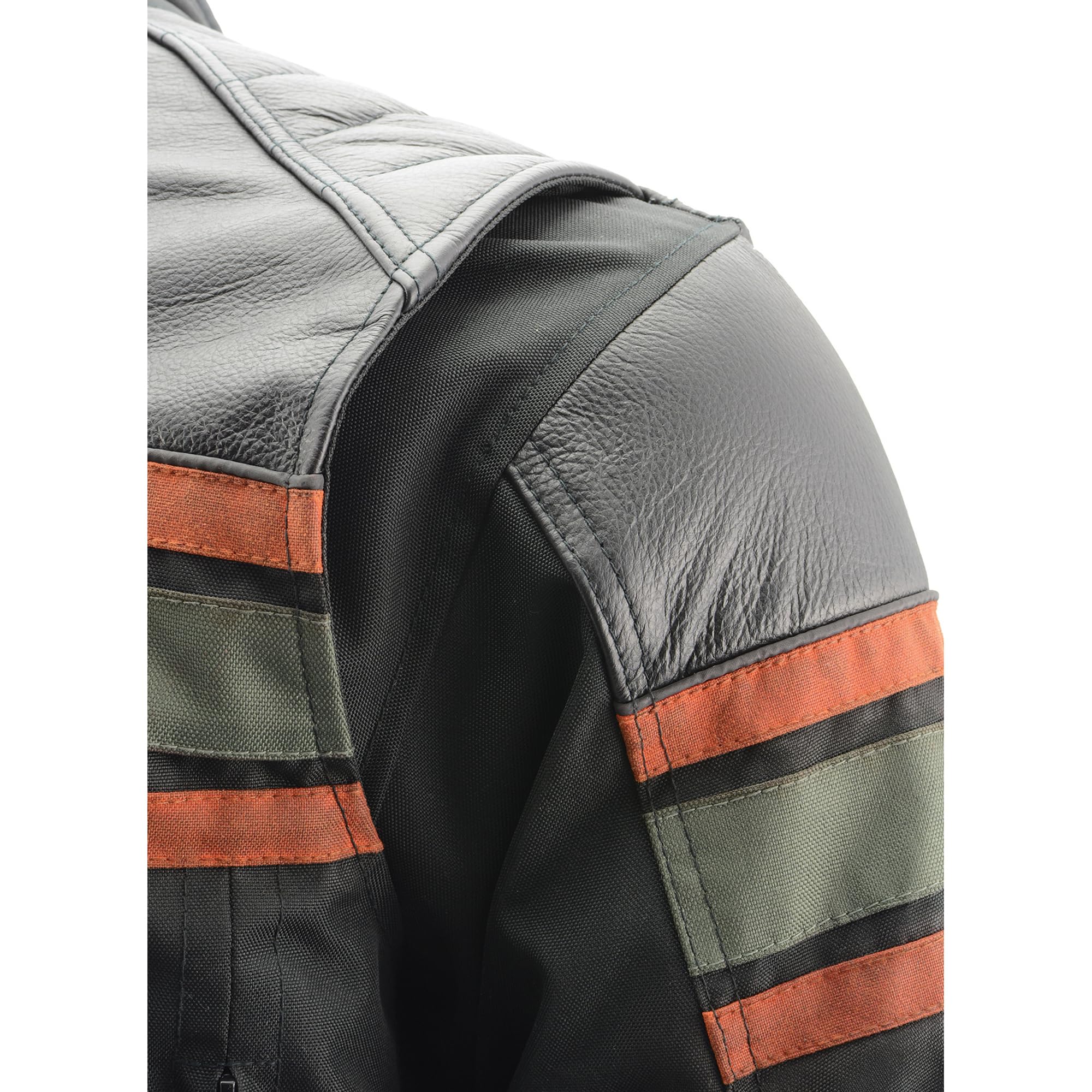 Milwaukee MPM1751 Men's Leather & Textile Armored Motorcycle Jacket with Racing Stripe - Durable Protective Gear for Street Riding & Racing