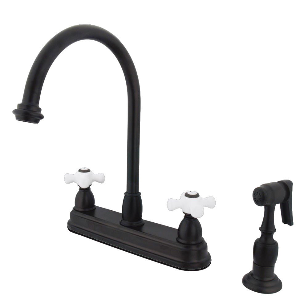 Kingston Brass KB3758PXBS Restoration Centerset Kitchen Faucet - Vintage Style Pull-Down Sprayer, Oil-Rubbed Bronze Finish for Farmhouse & Modern Kitchens
