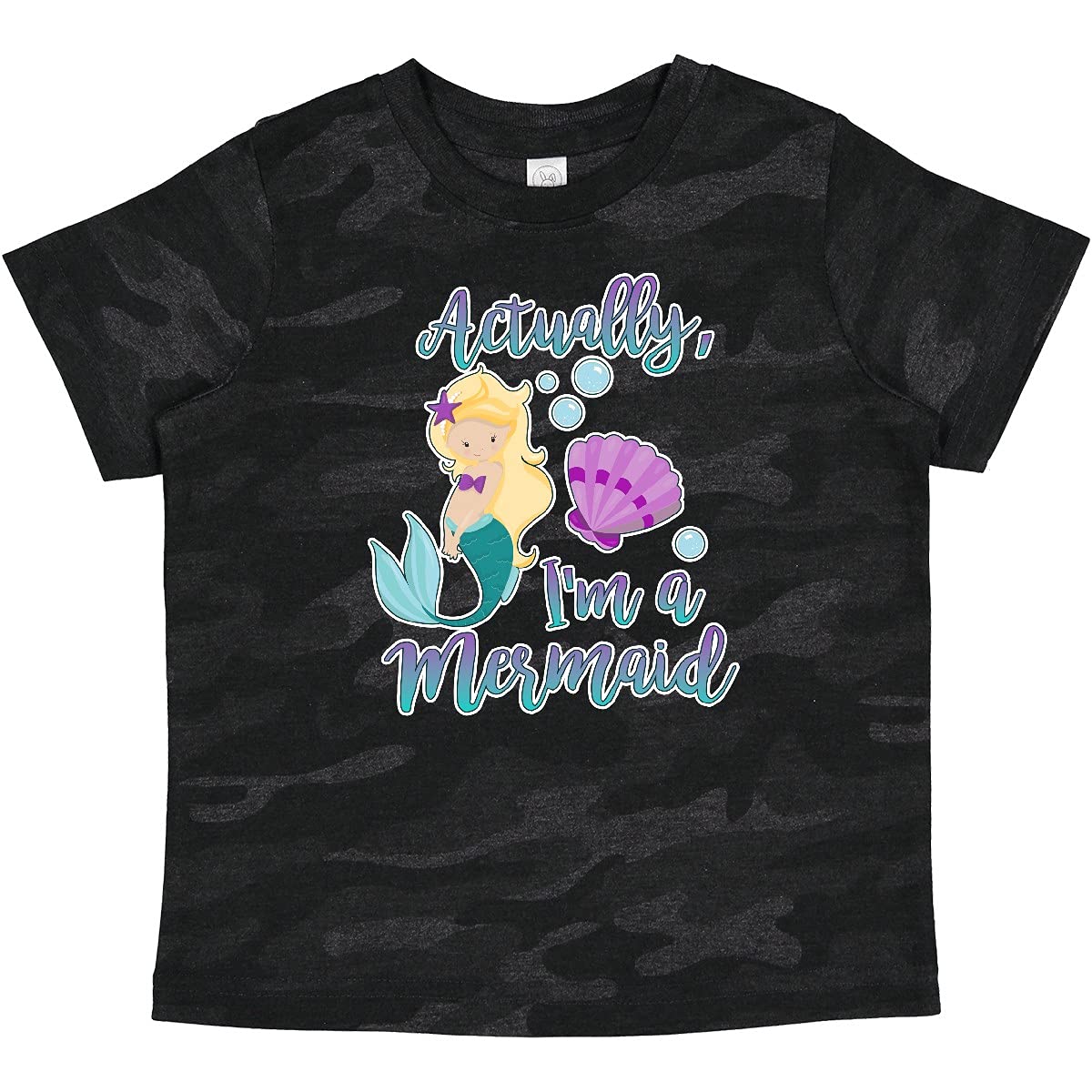 Inktastic 'Actually I'm a Mermaid' Seashell & Bubbles Baby T-Shirt - Cute Mermaid Theme Outfit for Beach, Pool & Summer Activities