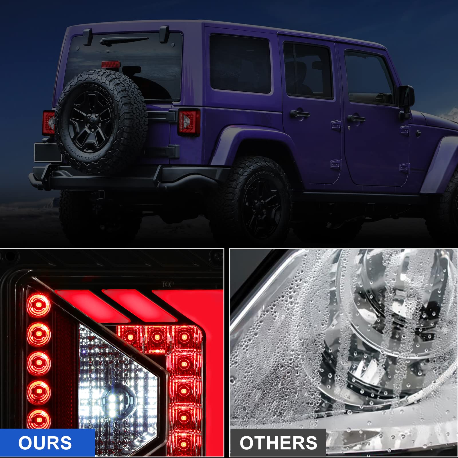 ROXX High Intensity LED Tail Lights for Jeep Wrangler JK JKU 2007-2018 - DOT Approved Clear Lens with Parking, Brake, Turn Signal & Reverse Functions | Perfect for Off-Roading & Night Driving