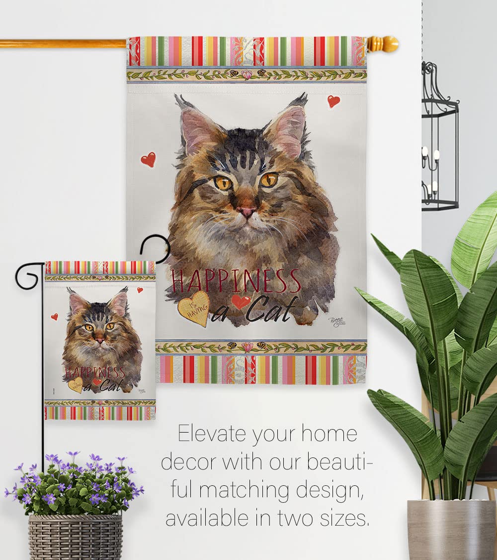 Maine Coon Cat Garden Flag Set with Stand - Double-Sided Pet Yard Decor for Outdoor & Home