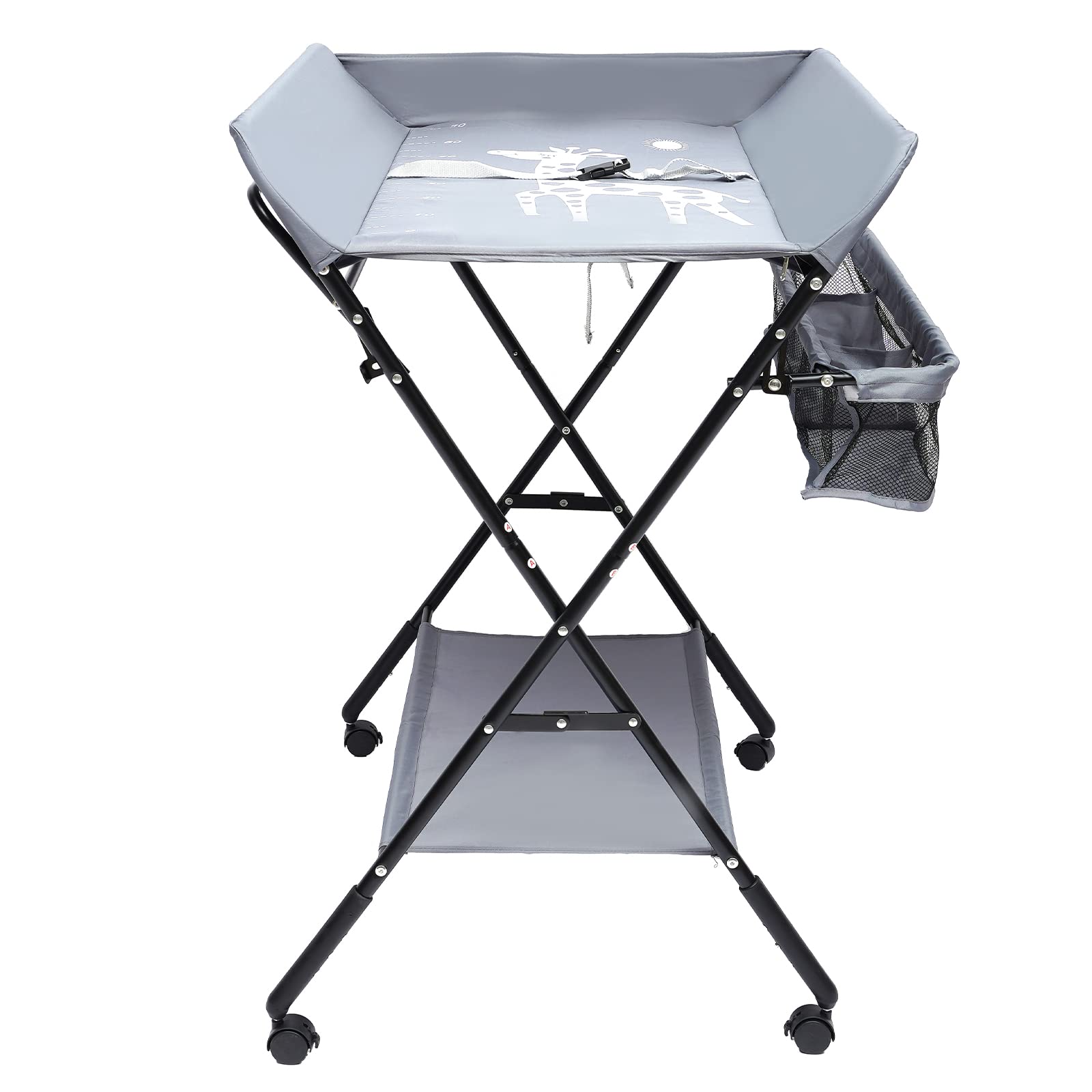 ROMYIX Foldable Baby Changing Table with Storage Bags - Portable Diaper Changing Station for Newborns & Infants - Mobile Nursery Organizer with Wheels - Perfect for Home, Nursery & Travel Use