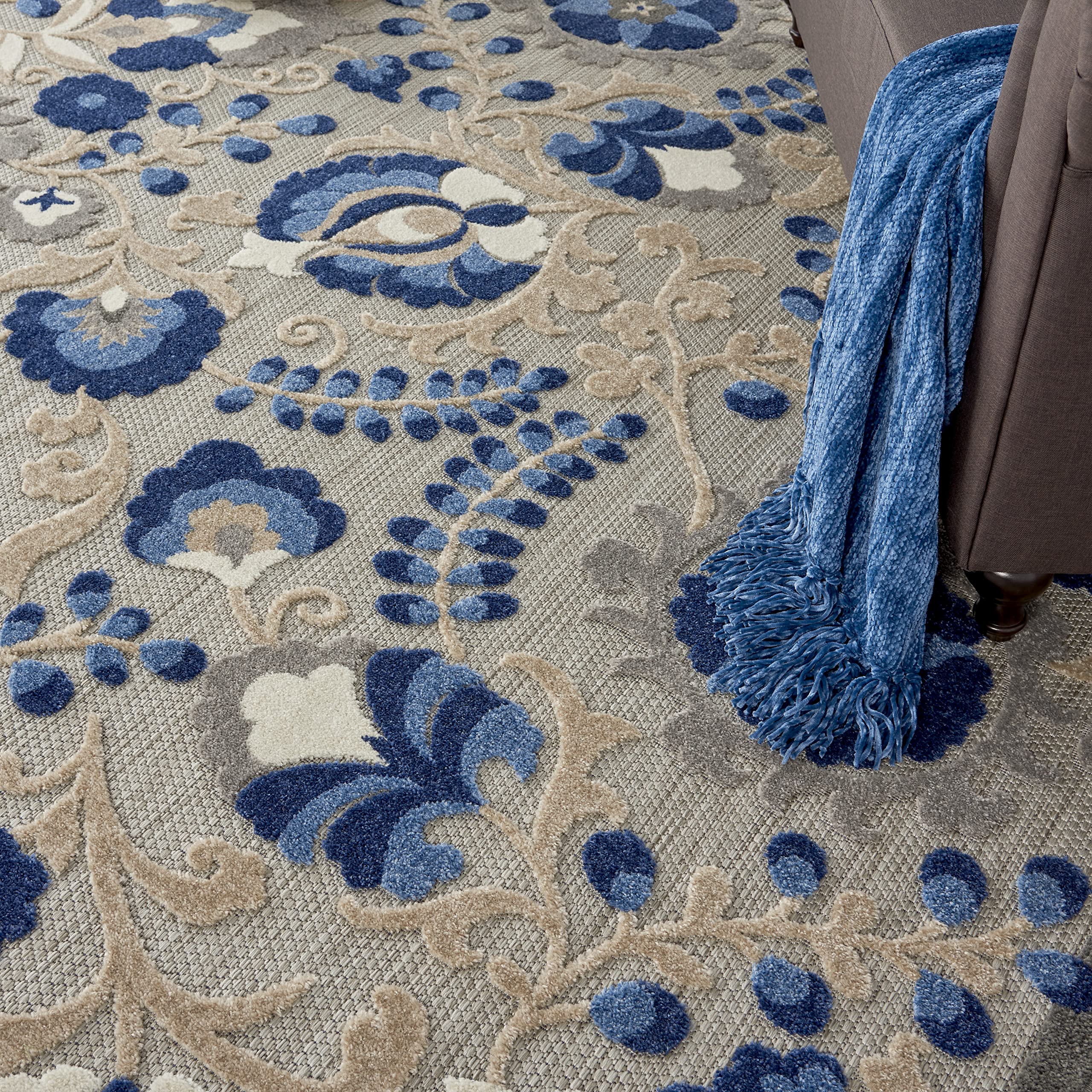 Nourison Aloha 7' x 10' Indoor Outdoor Area Rug - Natural Blue, Non-Shedding & Easy to Clean - Perfect for Bedroom, Living Room, Dining Room, Backyard, Deck & Patio