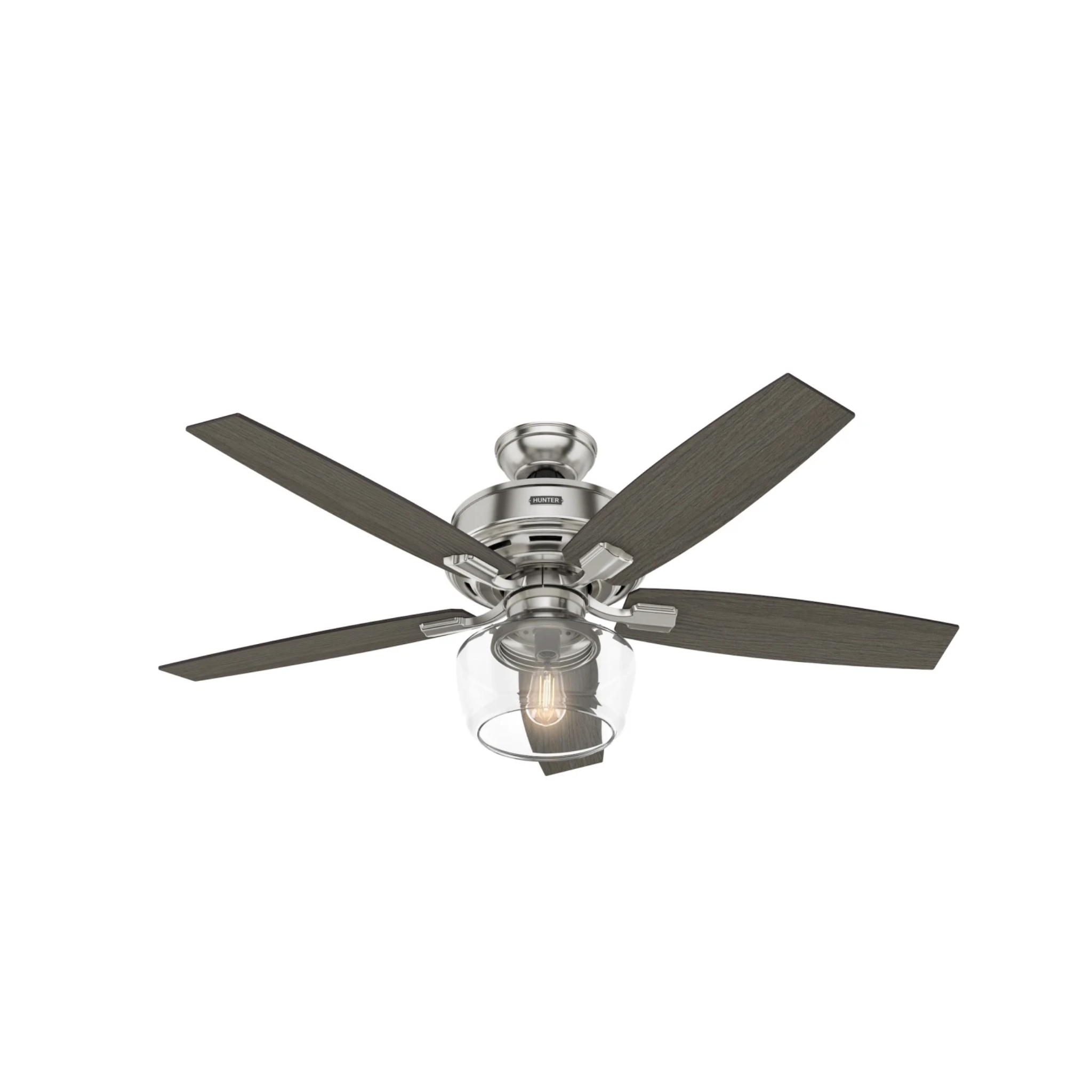 Hunter 52 Inch Bennett Brushed Nickel Ceiling Fan with Light Kit - Energy Efficient Indoor/Outdoor Ceiling Fan for Living Room, Bedroom, Patio & Covered Porch