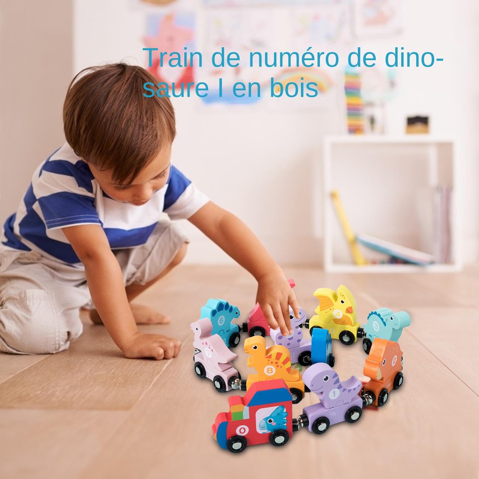 Wooden Dinosaur Train Set with Magnetic Cars - Educational STEM Toy for Toddlers & Kids | Learning Counting Numbers, Fine Motor Skills Development | Perfect for Preschool Playtime & Birthday Gifts