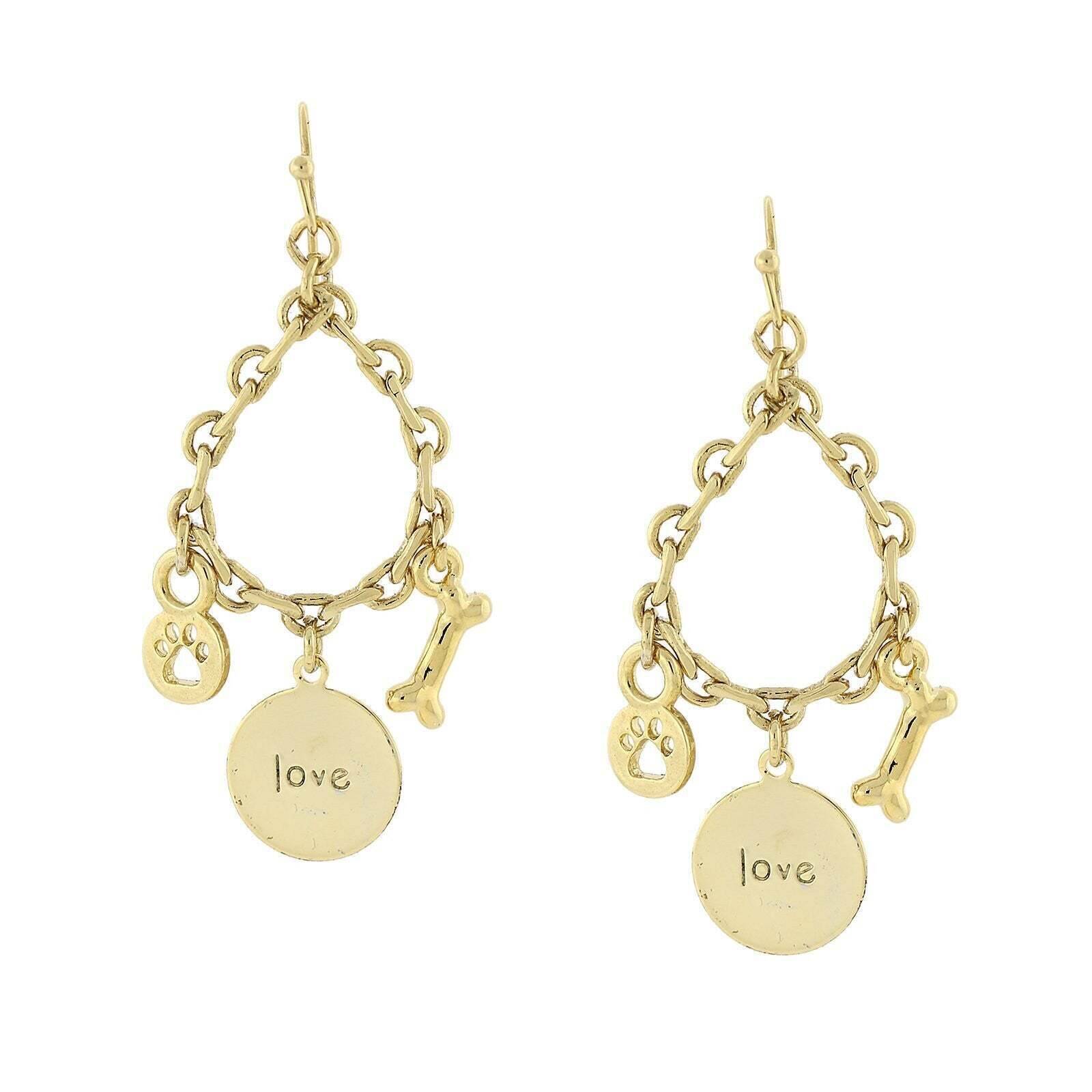 1928 Jewelry Live Love Rescue Hope Paw Bone Drop Earrings - Sterling Silver Pet Lover Gift for Dog Owners, Perfect for Casual Wear & Animal Charity Events