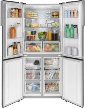 Open Box Haier QHE16HYPFS ENERGY STAR 16.8 Cu. Ft. Quad Door Refrigerator - Fingerprint Resistant Stainless Steel - Perfect for Kitchens, Restaurants & Small Businesses