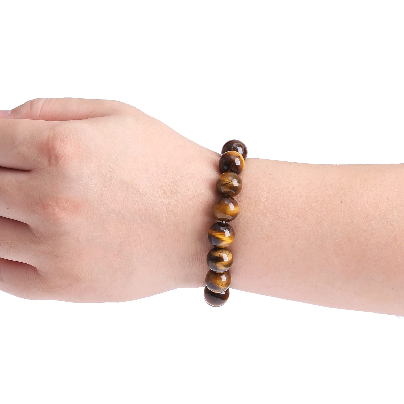 8mm Natural Tiger Eye Stone Bracelet - Round Beads Yoga Healing Energy Bracelet for Men & Women - Elastic Stretch Rope Stress Relief Crystal Jewelry - Perfect for Meditation, Yoga & Spiritual Healing