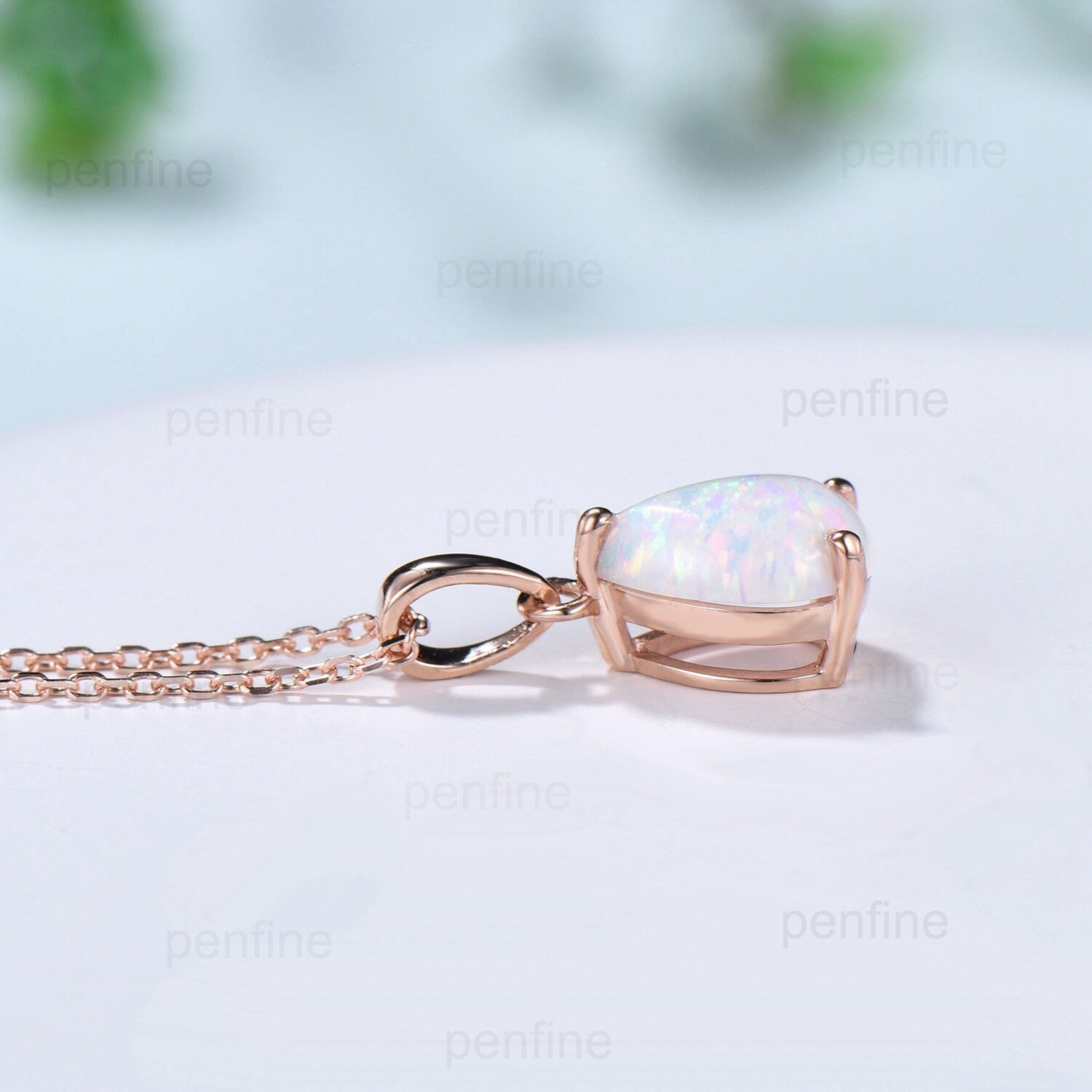 Elegant Fire Opal Pendant Necklace - Solitaire White Opal in 14K/18K Rose Gold - Minimalist October Birthstone Jewelry for Women - Perfect for Gifts, Anniversaries & Everyday Wear