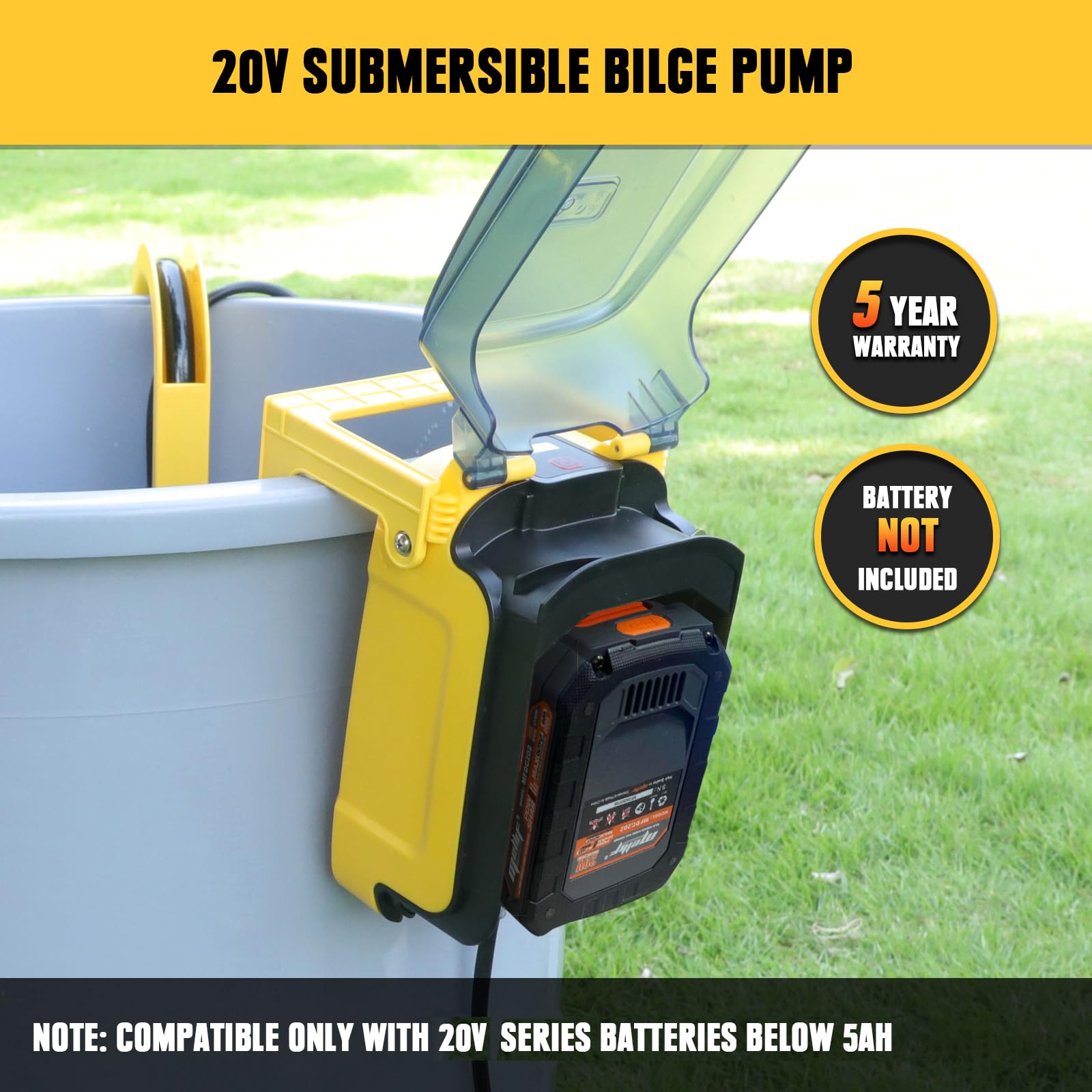 **Mellif 80W Cordless Submersible Water Pump - Compatible with Dewalt 20V Battery, 475GPH Portable Utility Pump for Rain Barrel, Pool, Garden Pond, Basement - Ideal for Water Transfer, Drainage & Emergency Flooding (Tool Only)**