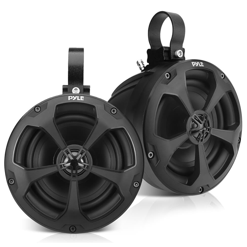 Pyle PLUTV51BK 5.25 Inch 1000W 2-Way Waterproof Marine Speakers - Dual Off-Road Wake Tower Audio System for ATV, UTV, Quad, Jeep, Boat - Black | Outdoor, Beach, Pool Party & Marine Use