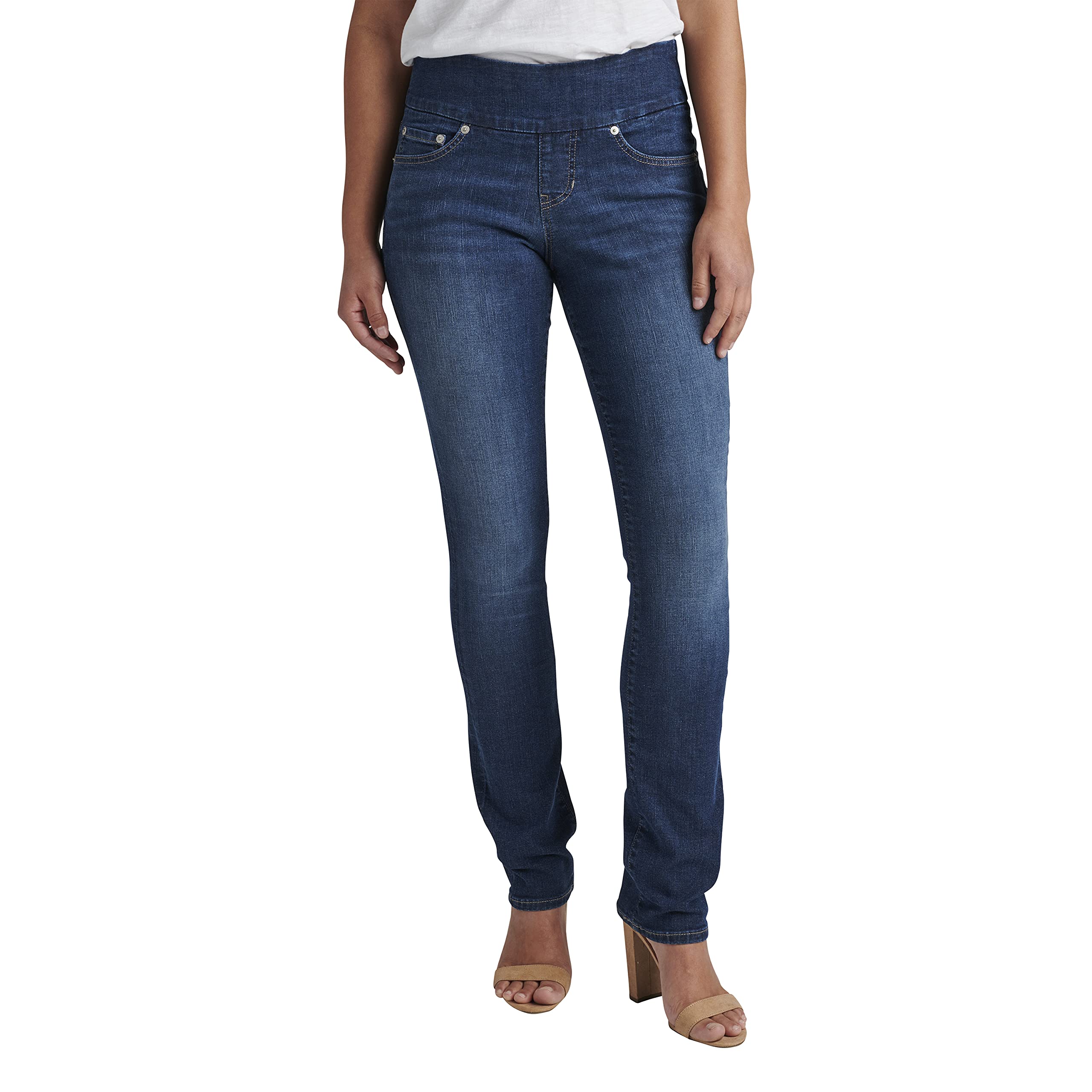 JAG Jeans Women's Peri Mid Rise Straight Leg Pull-on Jeans - Comfortable Stretch Denim Pants for Casual Wear, Office & Everyday Outfits