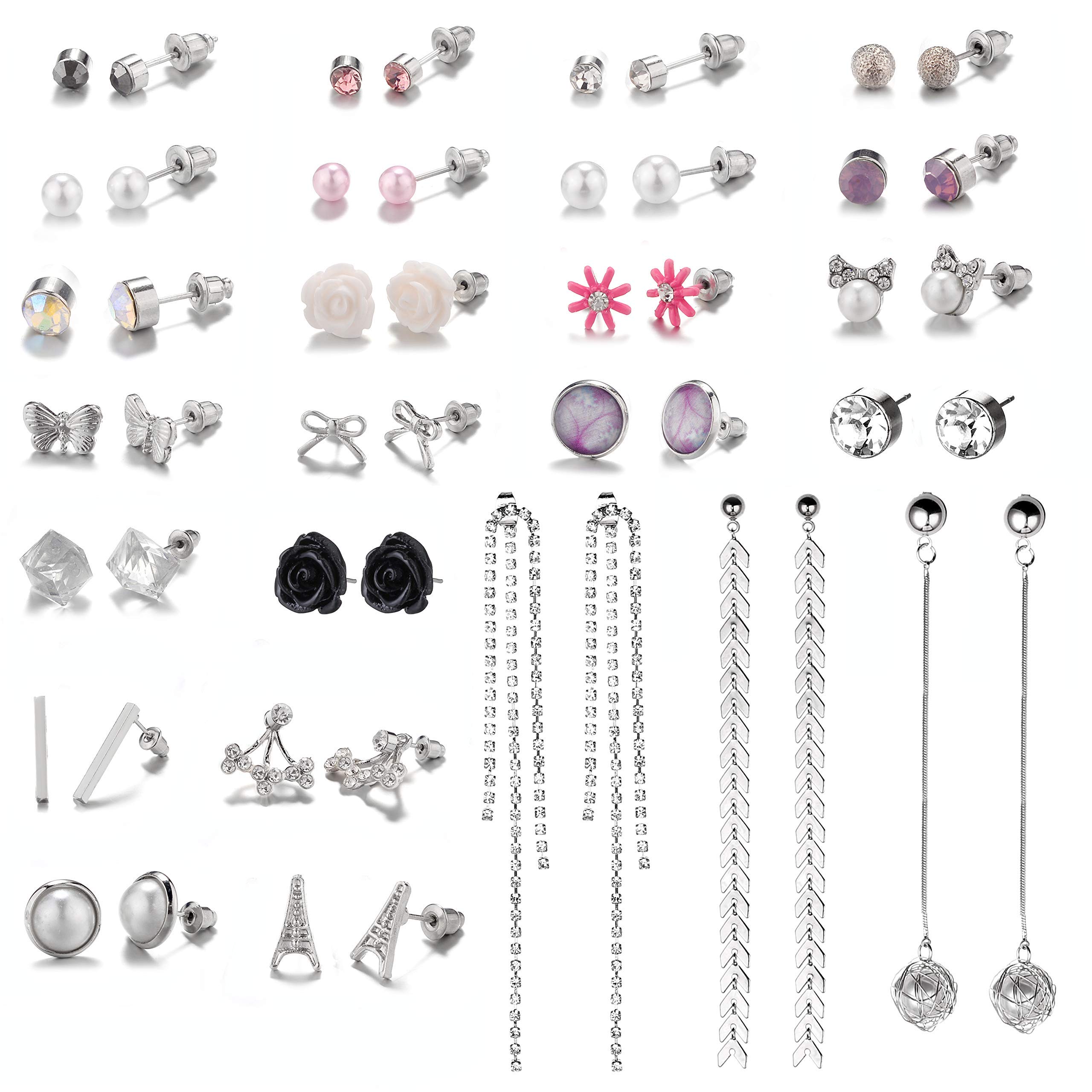 29 Pairs Assorted Stud & Hoop Earrings Set for Women & Girls - Simple Elegant Jewelry Gift for Everyday Wear, Parties & Special Occasions