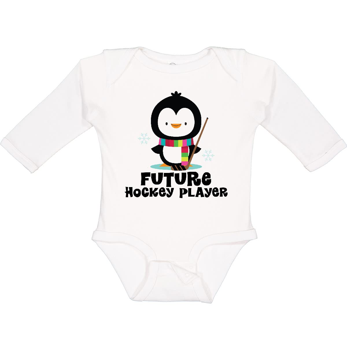 Inktastic Future Hockey Player Penguin Baby Long Sleeve Bodysuit - Soft Cotton Creeper for Boys Girls - Perfect for Hockey Games, Winter Outfits & Cute Photo Shoots
